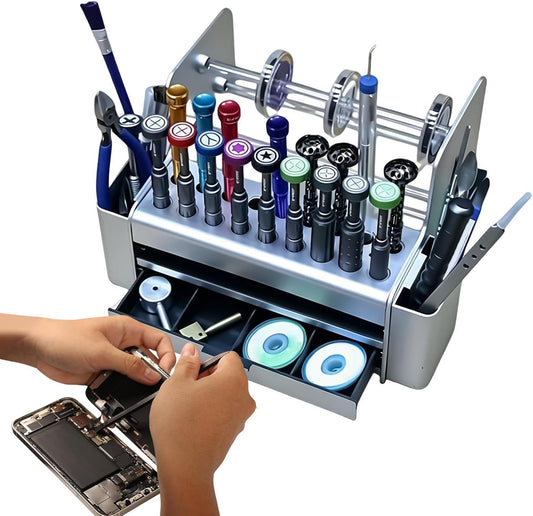  Porte-outils Pour Téléphone, étui à Trous De Tiroir, Boîte De Conteneur De Réparation, Organisateur De Rangement De Vis, Cadre Compact 28 X 15 Cm Pour Tournevis, Vis, Huile De Soudage, Intérieur, Bure