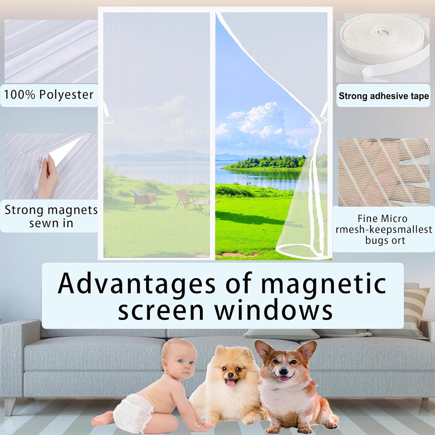  Mosquito Net For Windows, 56 X 99 Cm, Magnetic Anti-Mosquito Mosquito Net For Balcony, Living Room, Patio, White