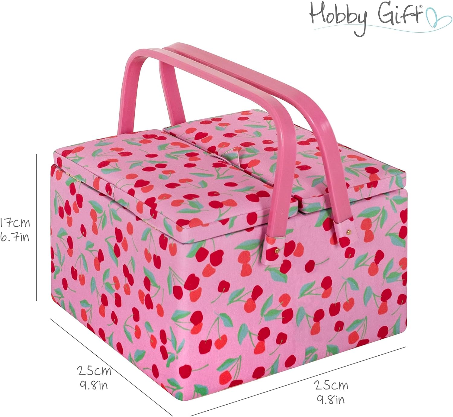  Hobby Gift Grande Boîte De Rangement à Double Couvercle Pour Couture, Passe-temps, Plateau Pour Accessoires, Poches Pour Coussin à épingles, Poignées En PVC, 25 X 25 X 17 Cm, Cerise