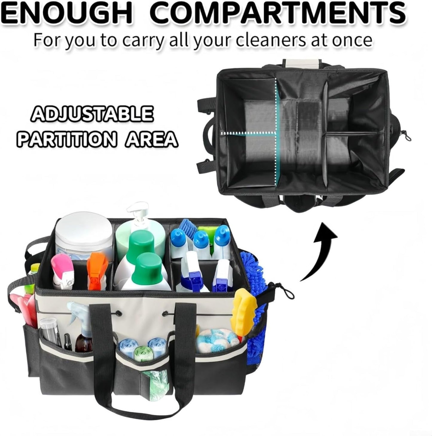  Grand Sac De Nettoyage, Pour Sac Caddy, Avec Planche De Support Robuste Intégrée, Sac De Rangement étanche, Avec Bandoulière Réglable Et Séparateurs, Pour Outils De Maison, De Jardin, De Voiture