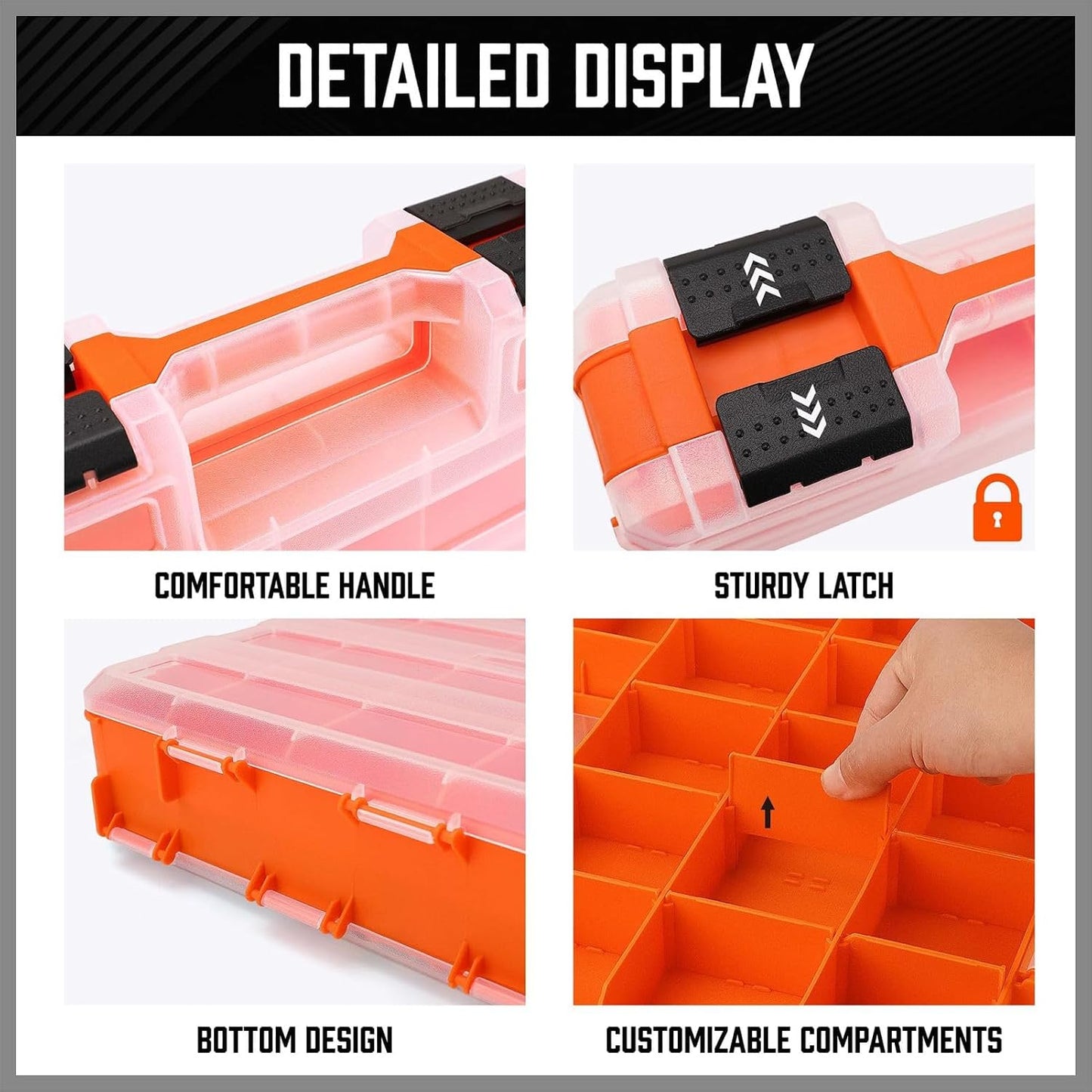  Boîte à Outils Portable – Mallette De Rangement Double Face à 34 Compartiments, Support Pour Forets Et écrous De Boulons Avec Couvercle Transparent, Organiseur En Plastique Dur Avec Fermeture Sécurisé