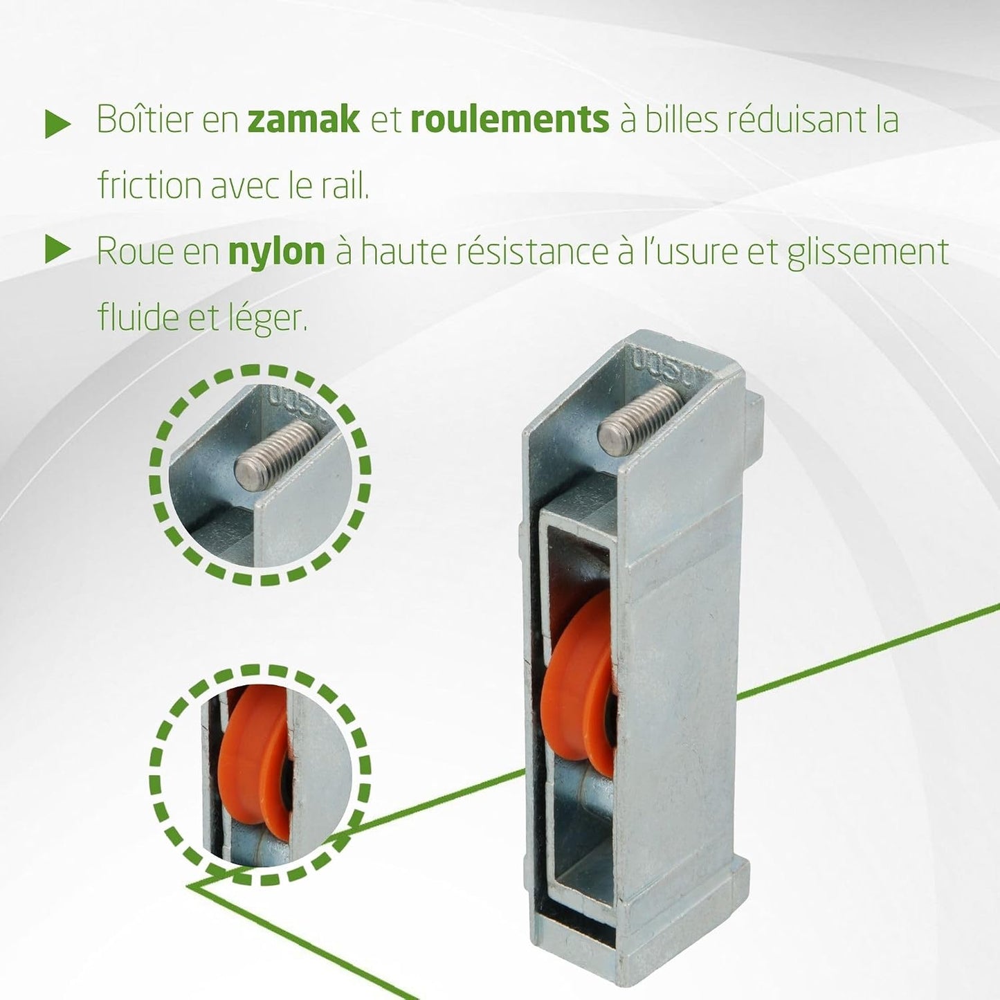  Amig - Roulement Pour Fenêtre Coulissante | Lot De 2 Unités | Taille 70 X 16 Mm | Boîtier Métallique Réglable | Roulement à Billes | Conçu Pour Les Fenêtres Coulissantes | Acier Zingué
