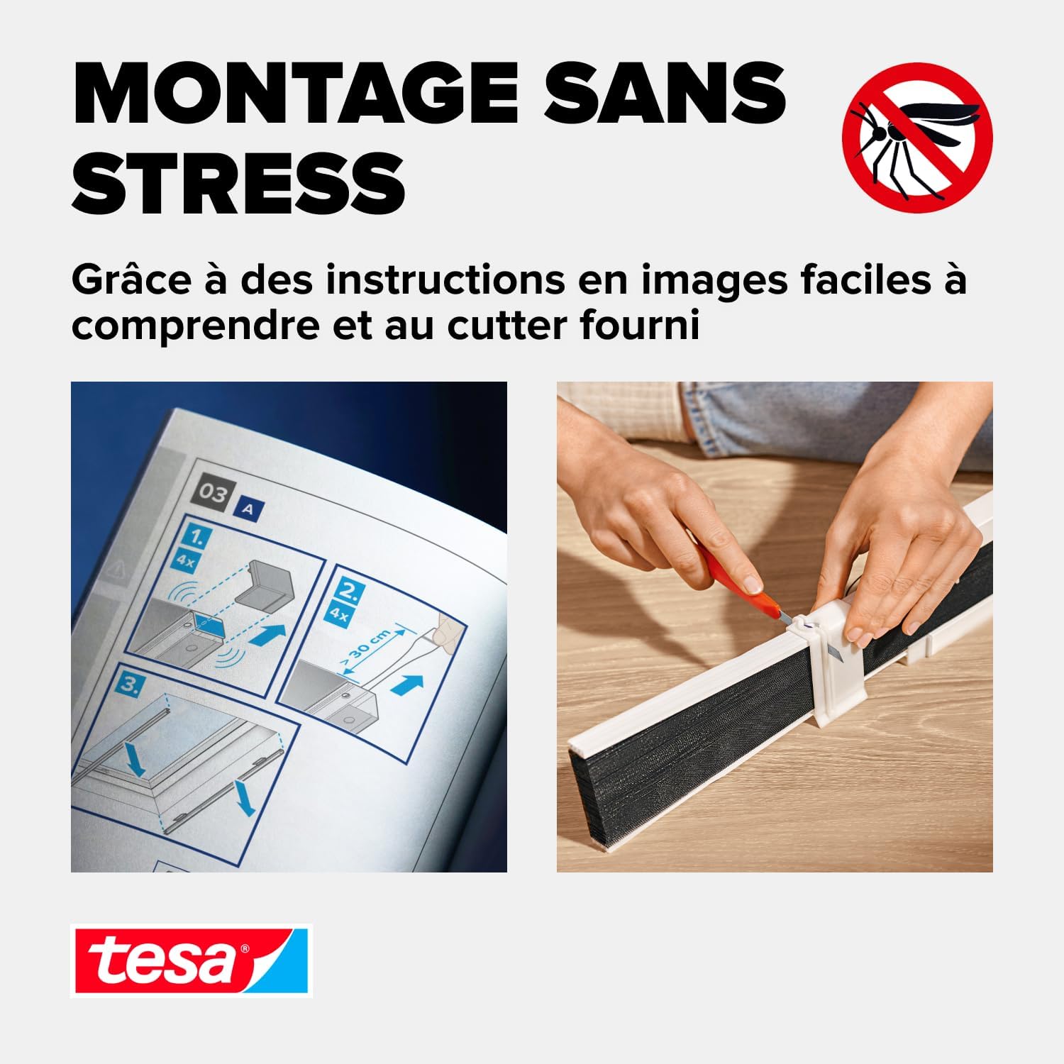  Tesa Moustiquaire Pour Fenêtre De Toit - Amovible Et Enroulable, Avec Cadre En Aluminium - Montage Facile & Sans Perçage Avec La Technologie Adhésive Tesa Powerstrips® - Blanc