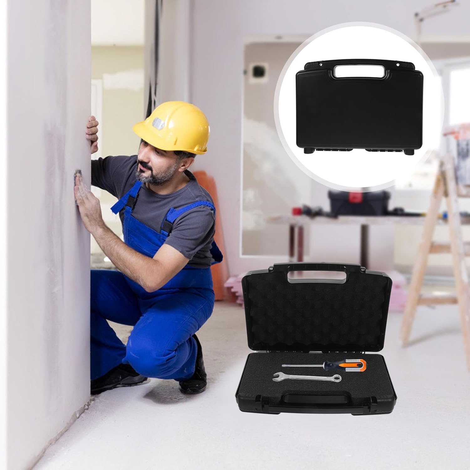  STOBAZA Boîte à Outils Portative Et Capacité De Charge En Plastique Noir Avec Mousse Intérieure, Haute Rigidité Pour Entretien Automobile Et Navigation