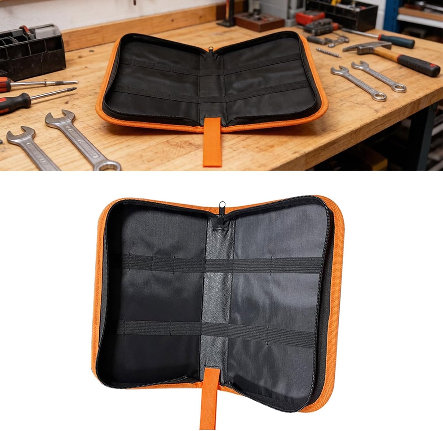  À Outils à Main Avec Fermeture à Glissière Et Panneaux Intérieurs Divisés, Pochette De Rangement à Bordure Noire Pour Atelier, Garage Et Réparations à Domicile, Pochette à Rouleaux D ' Outils, Petit