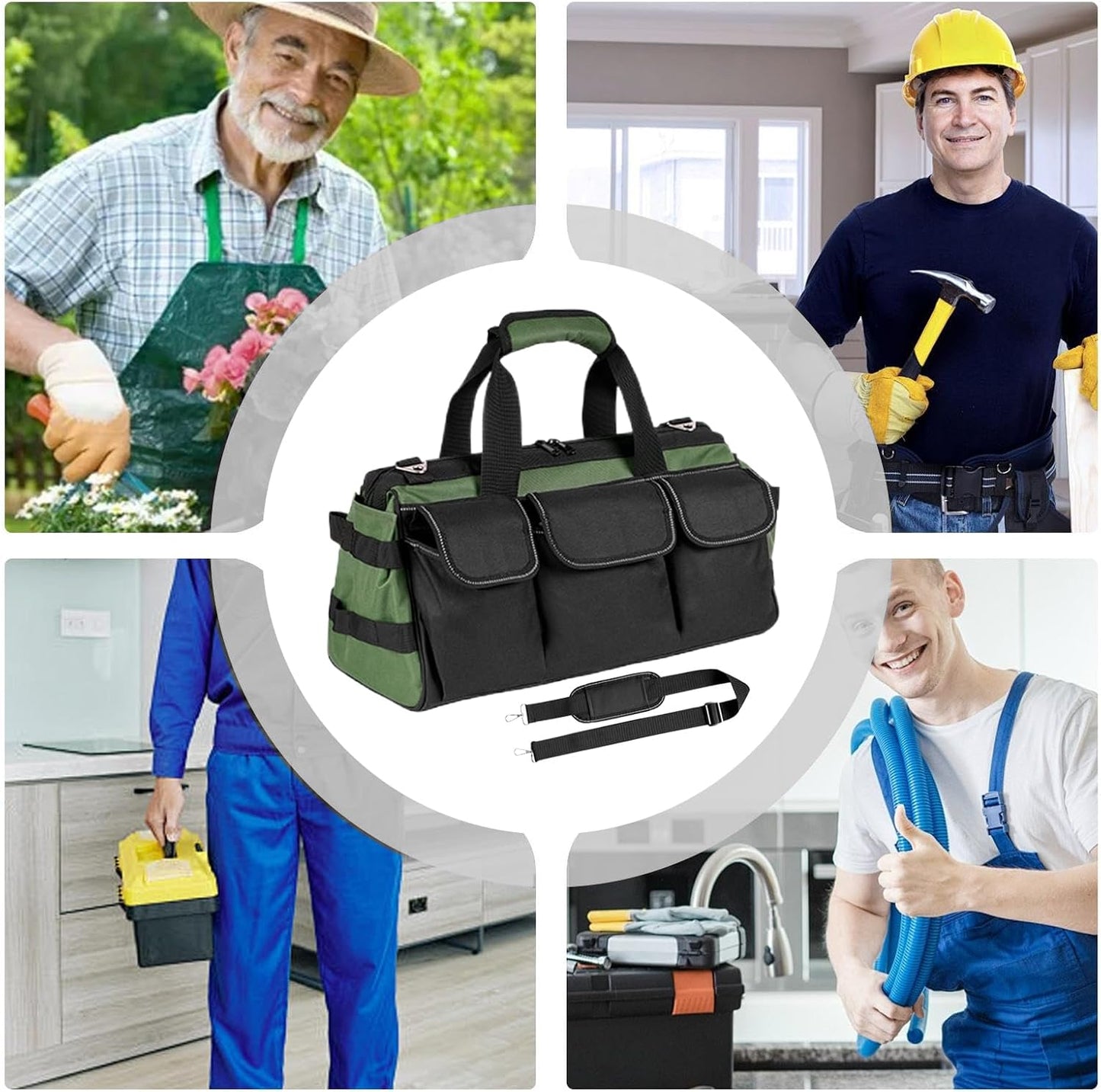 GENERIC Sac à Outils, Organiseur Portable En Tissu Oxford, Sac à Outils D'électricien à Large Ouverture, Pour Homme, Mécanicien, électricien, Charpentier, Garage, Réparation De Voyage, Tournevis, Clés, Forets