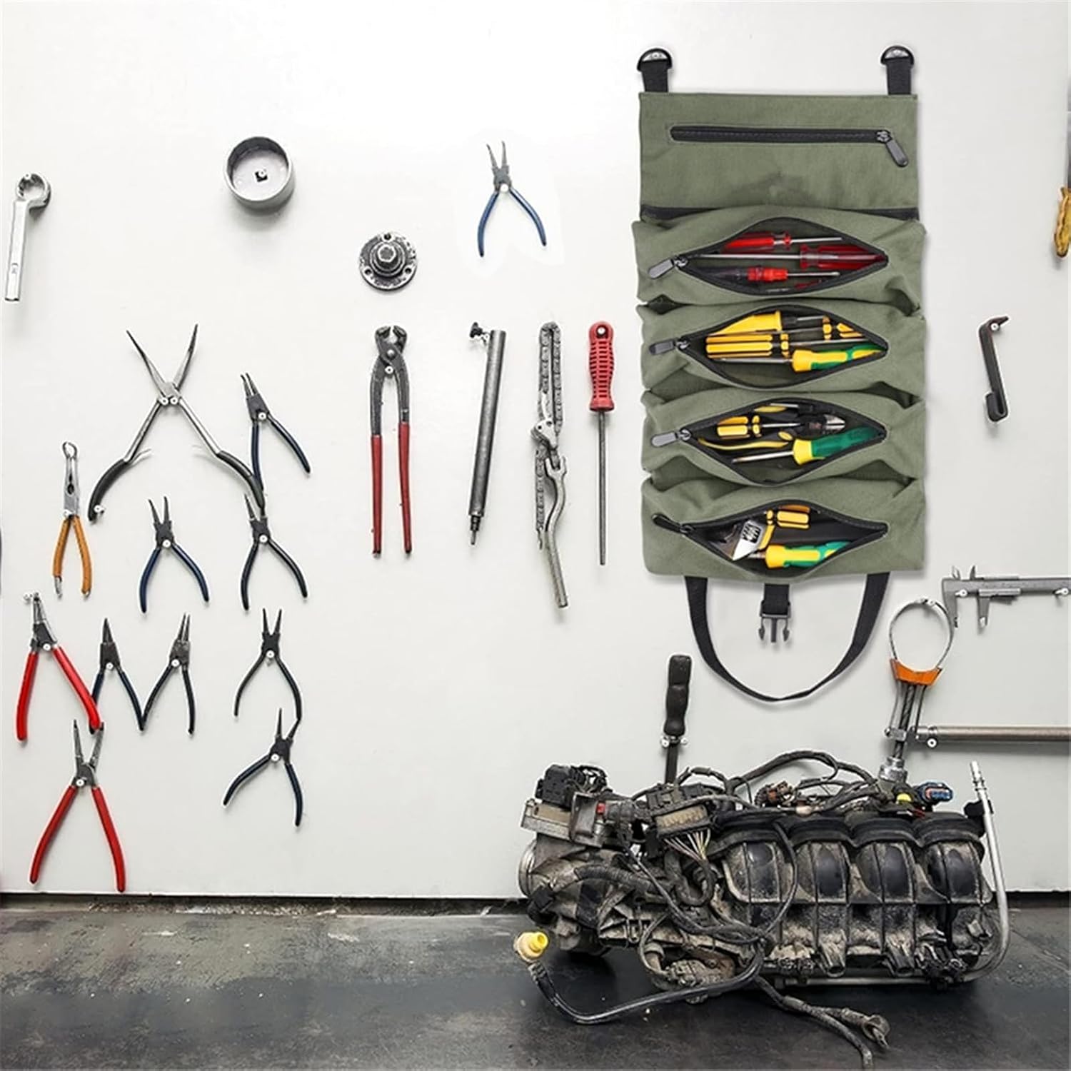  Sac à Outils Compact à Roulettes Pour Clés, Tournevis, Pinces, Résistant à L'eau Et à La Poussière, Excellent Pour Les Mécaniciens Et Les Bricoleurs En Toile