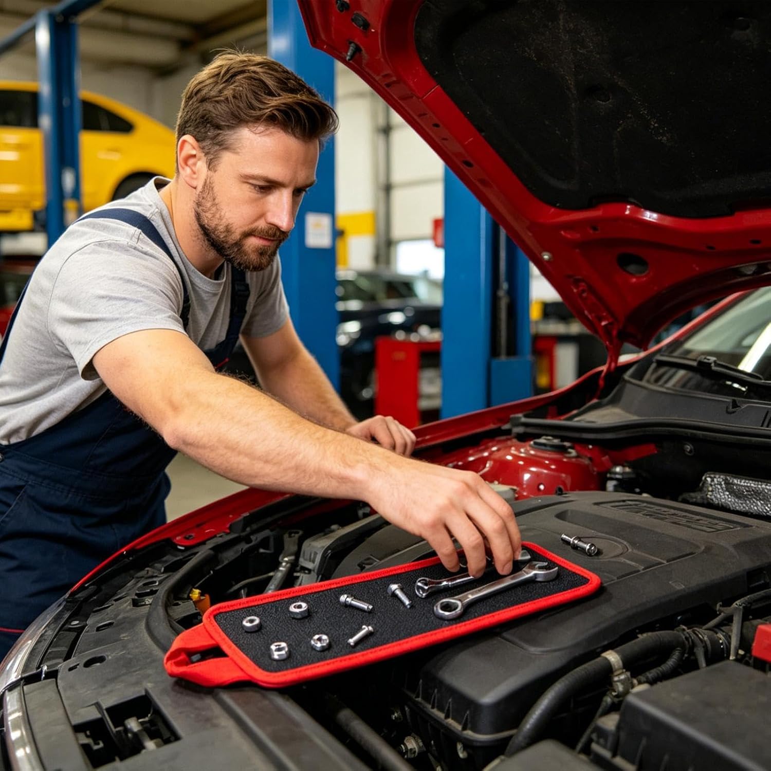  Support Magnétique Pour Outils – Plateau De Pièces Flexible Avec Poignée Magnétique Forte Pour Utilisation Dans Le Garage | Organiseur De Tapis De Réparation Antidérapant Avec Poignées, Construction
