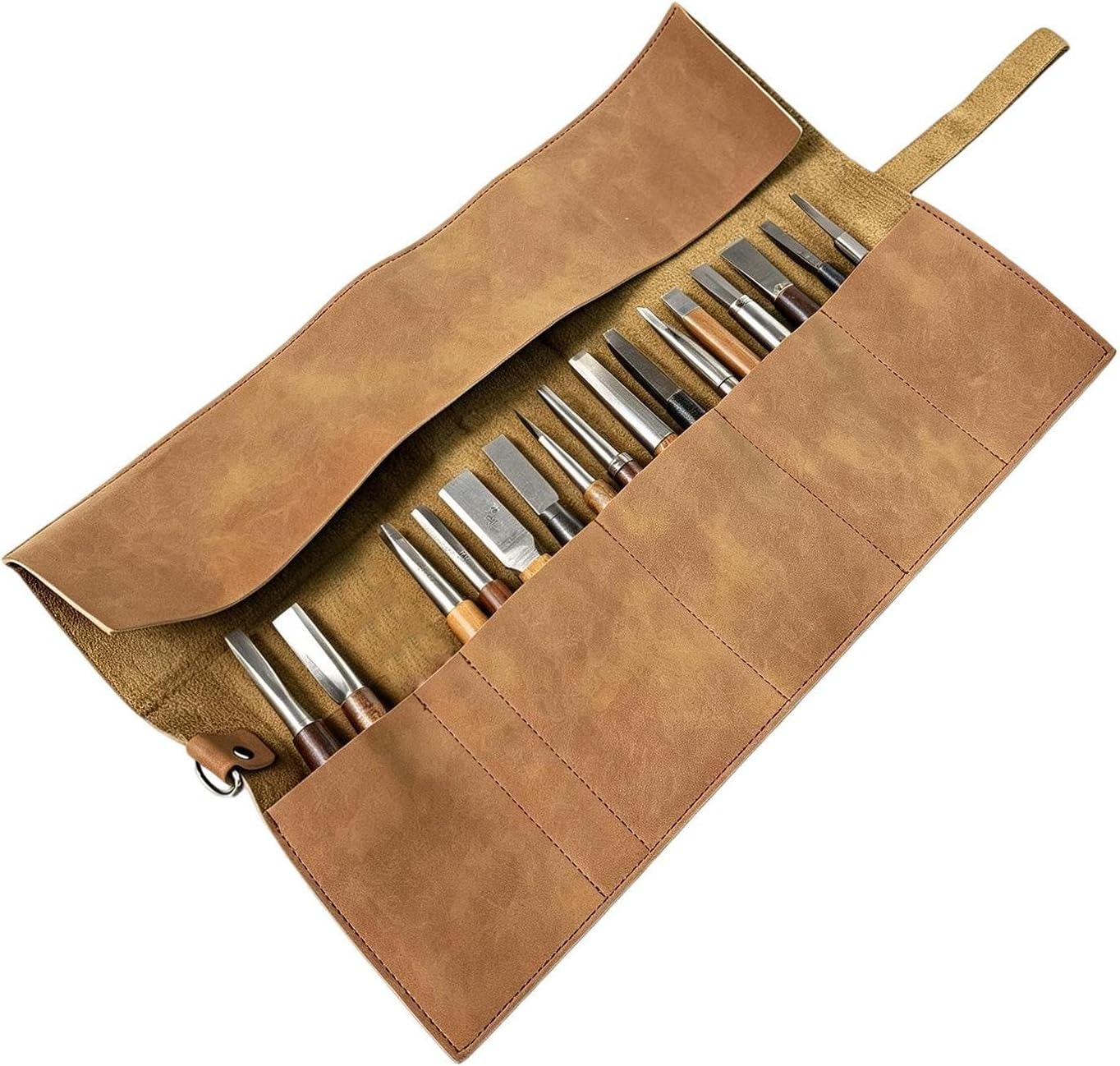 Genérico Rouleau Porte-outils En Cuir, Fait à La Main, 5 Compartiments, Rétro, Portable, Pour Chefs, Plombiers, électriciens, Charpentiers, Burins, Tournevis, Clés, Tournevis