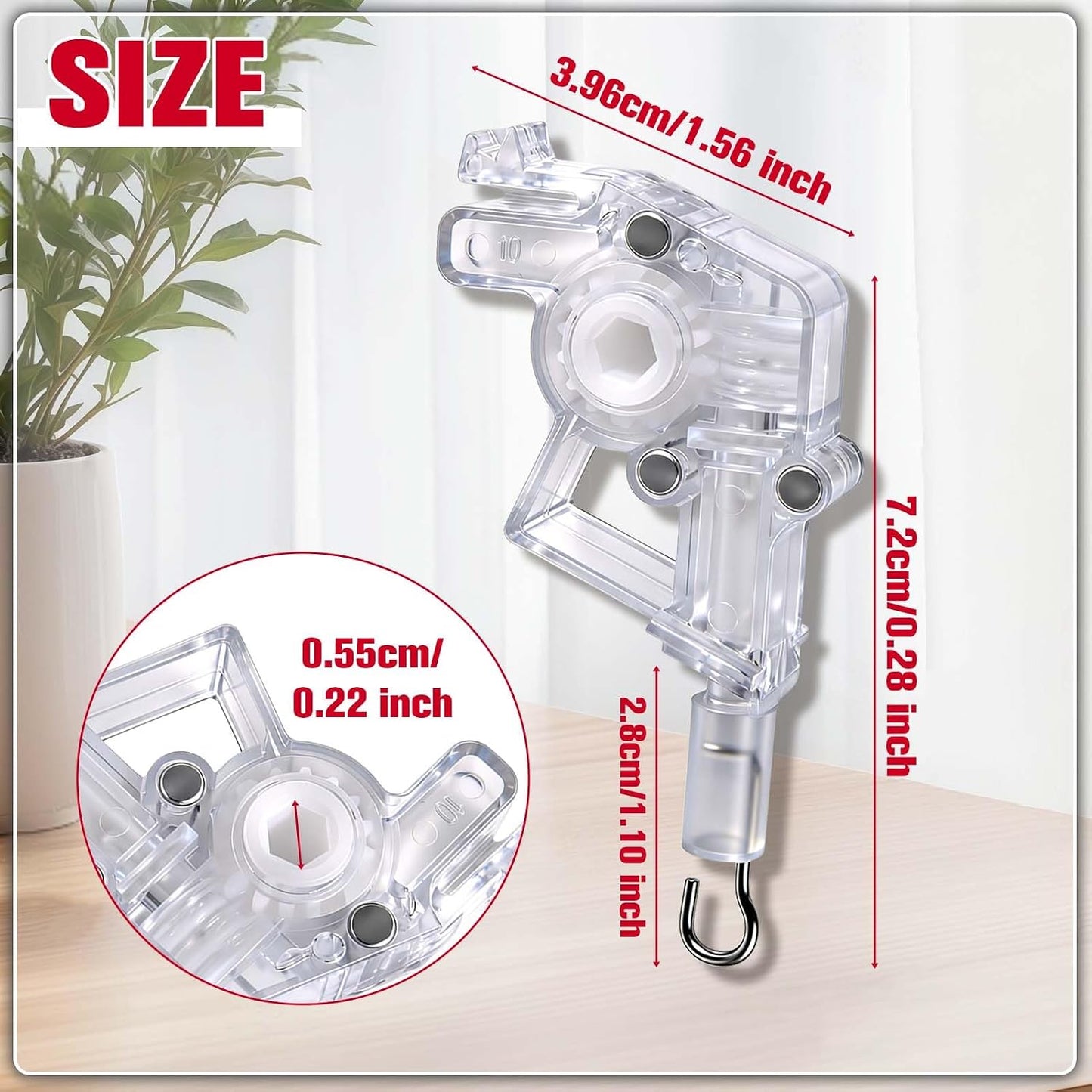  SPEEDWOX Lot De 2 Tiges D'inclinaison Robustes Pour Stores Horizontaux De 5 Cm (2") - Raccord à Crochet à Engrenage Hexagonal, Mécanisme D'inclinaison Transparent De Remplacement Pour Bois