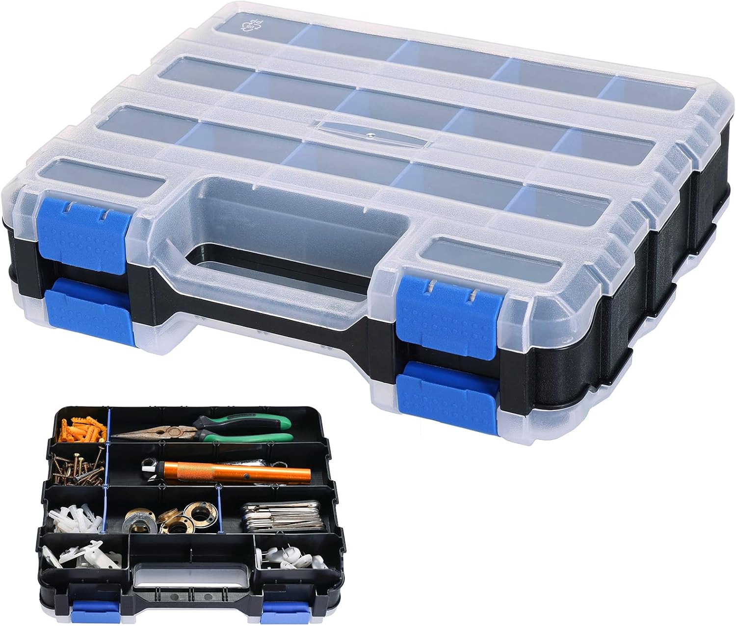 DASBET Boîte De Rangement à Outils Double Face à 34 Compartiments Avec Couvercle Transparent Pour Vis, écrous, Petites Pièces