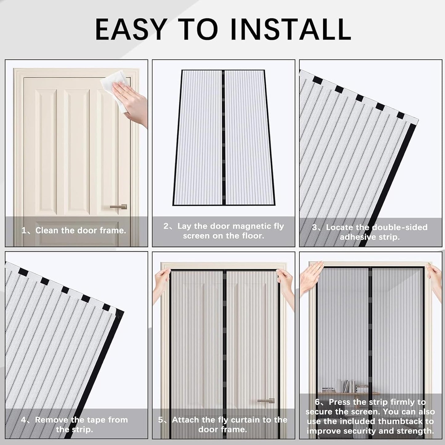  Mosquito Net Window Curtain 73 X 113 Cm (W X H) Anti-Mosquito Automatic Closing No Drilling Fine Mesh Made To Measure For Balcony Doors, Cellar Doors, White