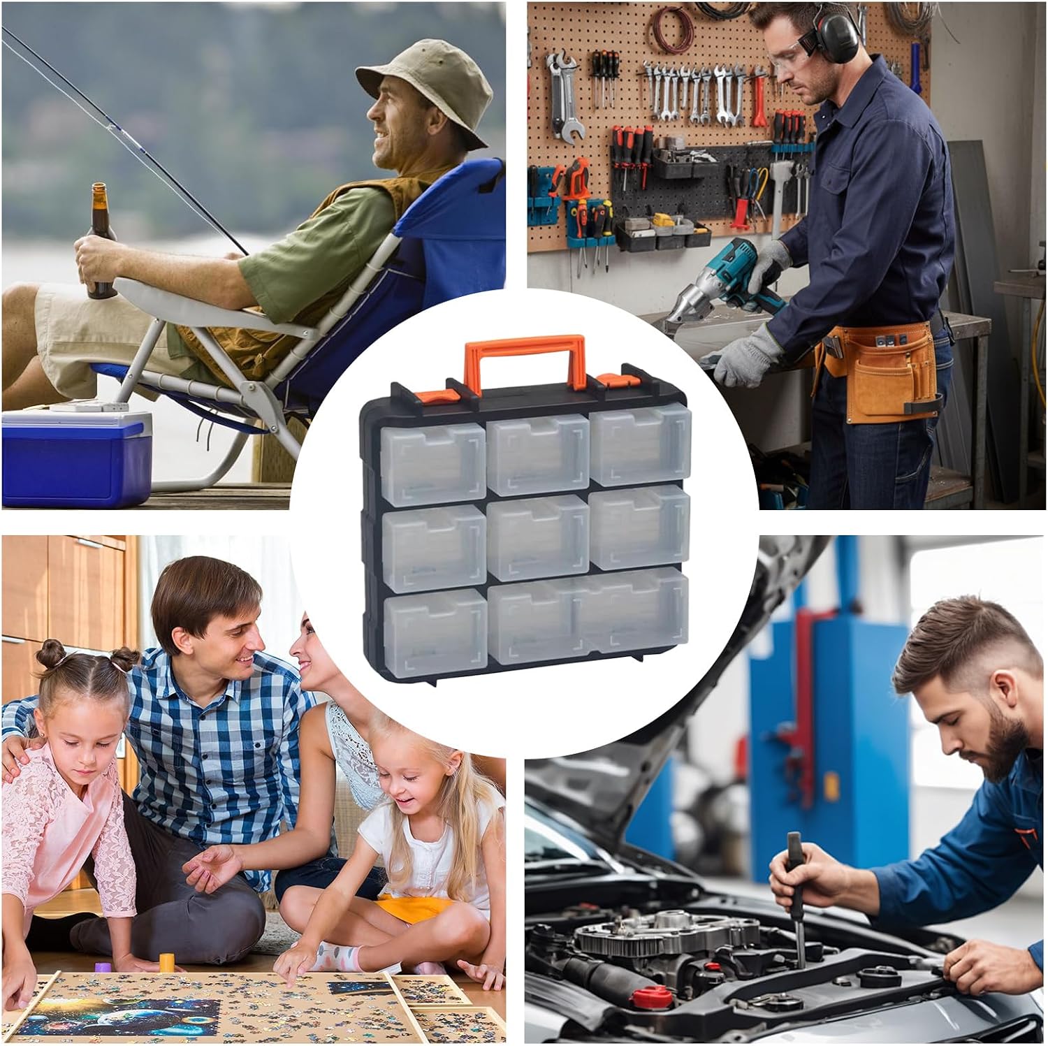 GENERIC Organiseur De Pièces Authentiques, Boîte De Rangement Amovible, 36,5 Cm, 12 Compartiments Avec Poignée, Organiseur Robuste, Boîte Avec Design Empilable, Rangement D'outils Pour Garage Et Atelier