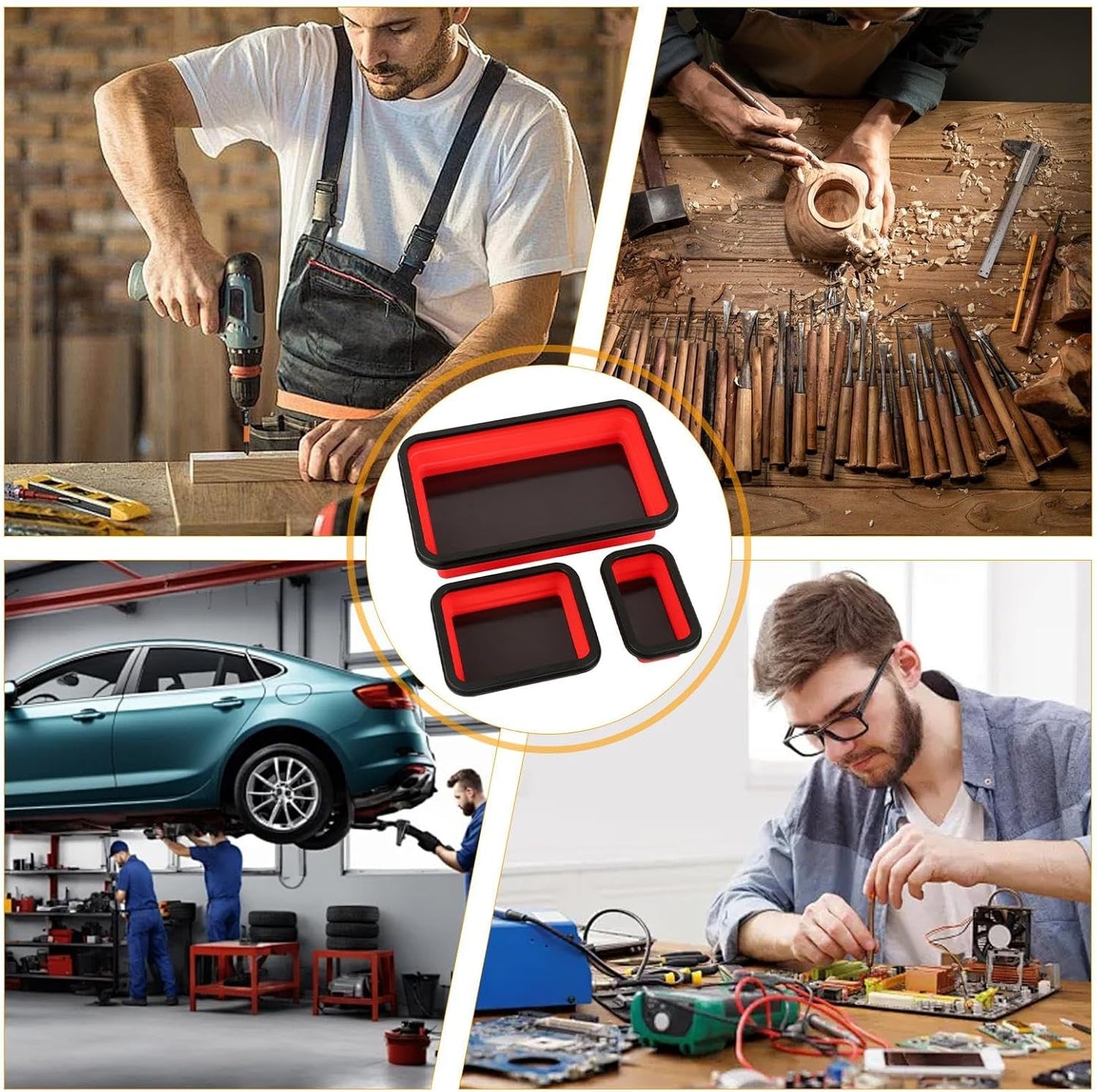  Pièces Magnétiques, Plateau Magnétique Pour Pièces Magnétiques, Plateau à Outils Pliable En Silicone, Boulons, Vis, Petits Bols Lourds En Silicone Polyvalents Avec Base Plateau Magnétique Pour Petites