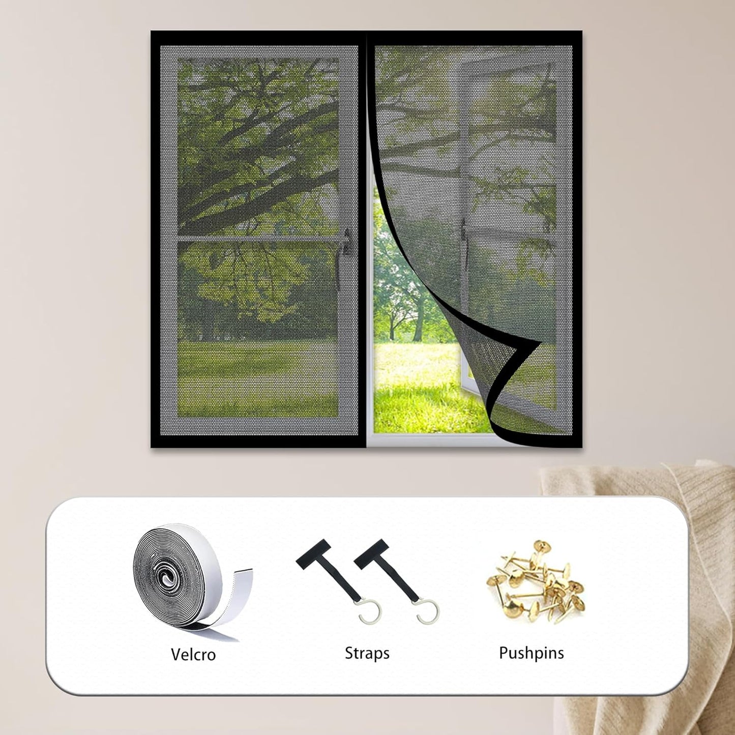  Moustiquaire Magnétique Pour Porte Fenêtre 143 X 126 Cm Anti-Mosquito Auto-Adhésif Rideau Sans Perçage Facile à Installer Pour Salon Fenêtre Balcon, Noir
