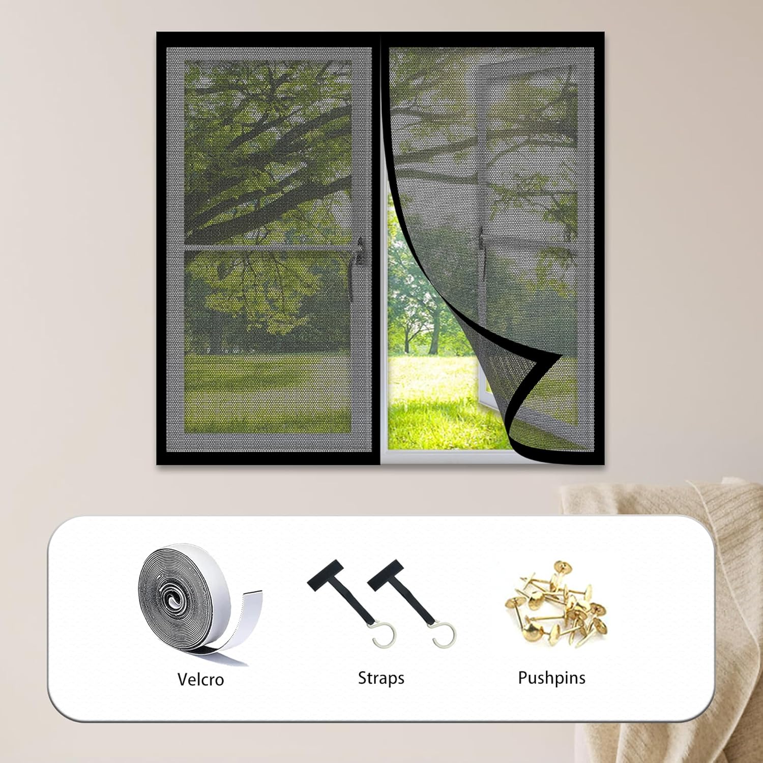  Moustiquaire Magnétique Pour Porte Fenêtre 143 X 126 Cm Anti-Mosquito Auto-Adhésif Rideau Sans Perçage Facile à Installer Pour Salon Fenêtre Balcon, Noir
