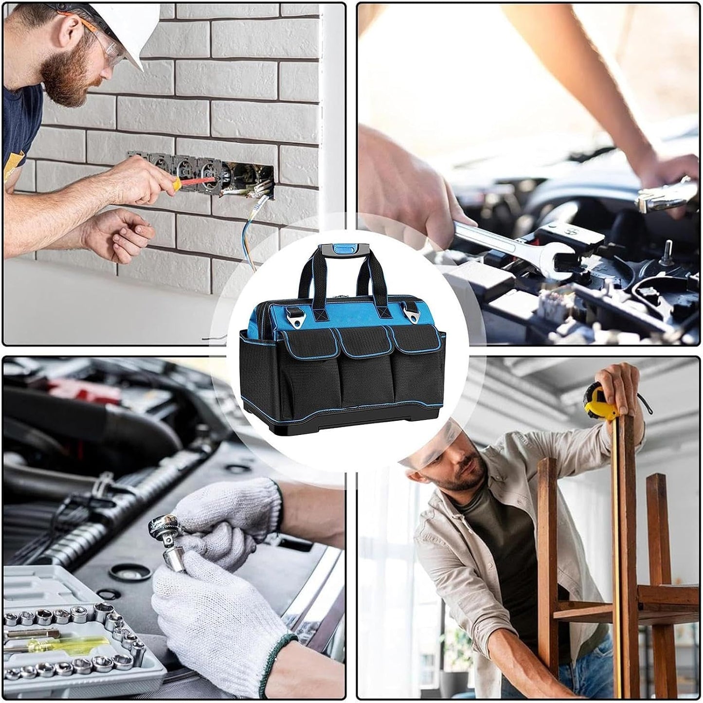 GENERIC Sac À Outils Pour Hommes, Poignée Ergonomique Imperméable Renforcée, Grand Sac À Outils De Travail, Pour Voyage En Plein Air Construction Réparation Auto Maison Garage Papa Père Électricien