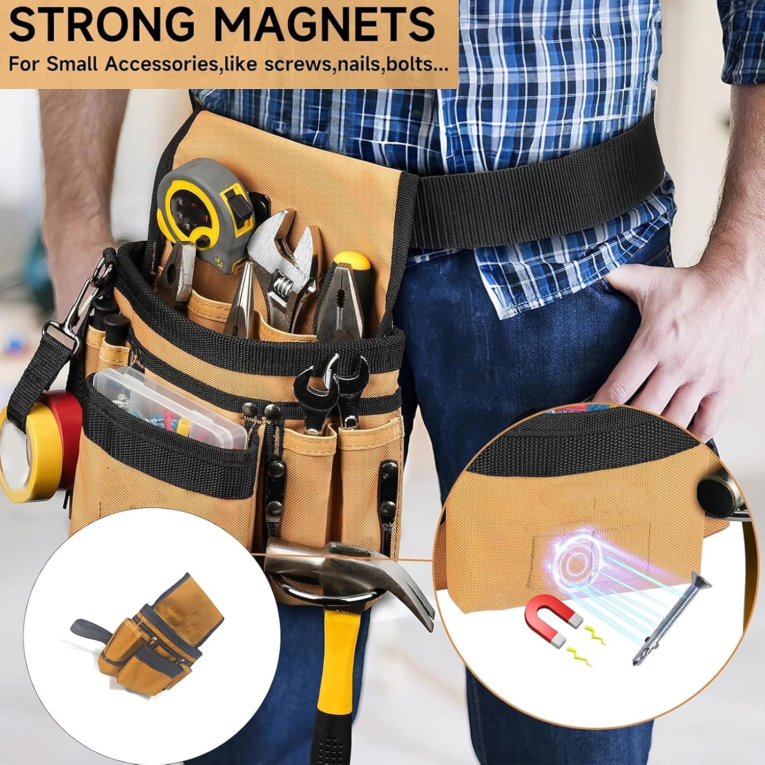  Ceinture à Outils Robuste Réglable Et Poches Amovibles En Tissu Renforcé Confortable Pour Organiseurs De Sac Banane