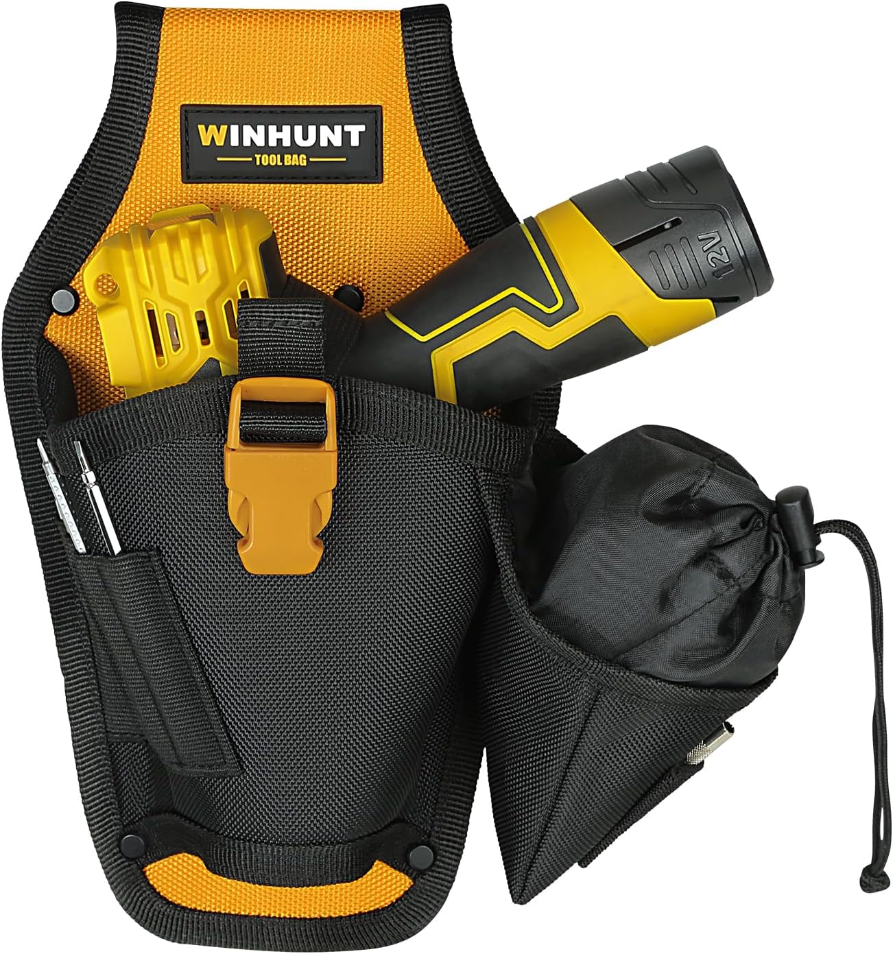 WINHUNT Ceinture Porte-outils Pour Perceuse, 30 X 17 X 6 Cm, Noir Et Jaune, Sac à Outils Robuste En Matériau 600D