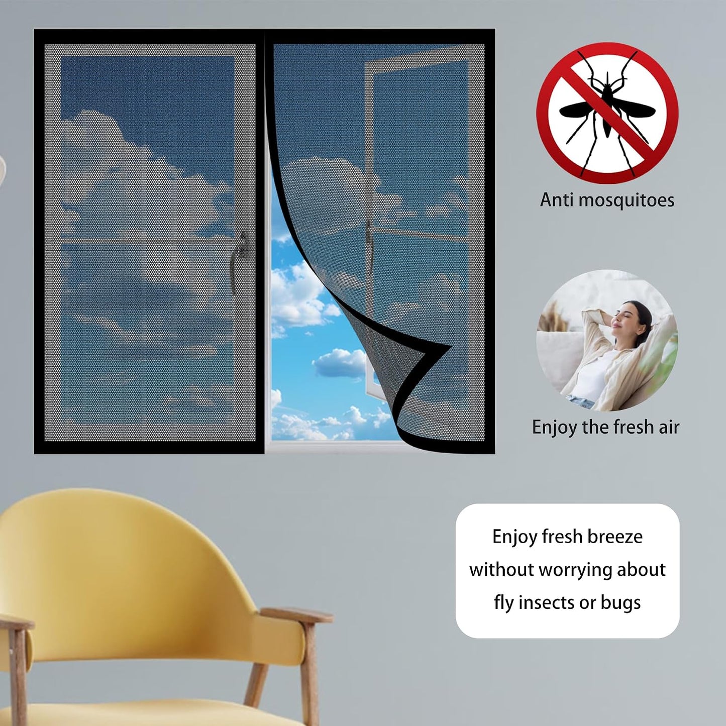  Mosquito Net For Windows, 133 X 120 Cm, Magnetic Window Curtain With Strong Magnets For Windows, Prevents Mosquitoes From Passing In, White