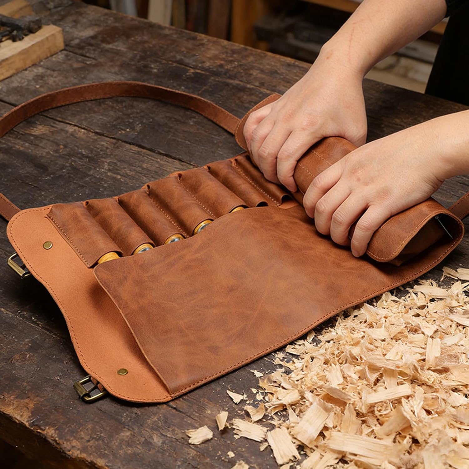  Porte-outils Professionnel à 10 Grilles En Cuir PU Robuste Idéal Pour Les Artisans Et Les Amateurs D'organisateurs D'outils D'artistes