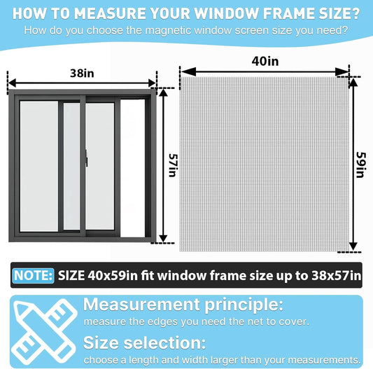  Adjustable Window Screen Replacement Magnetic Window Screen - Grey Fiberglass Mesh - No Drilling - Easy To Cut - For Sliding, Swing, Hanging On Top - Fits