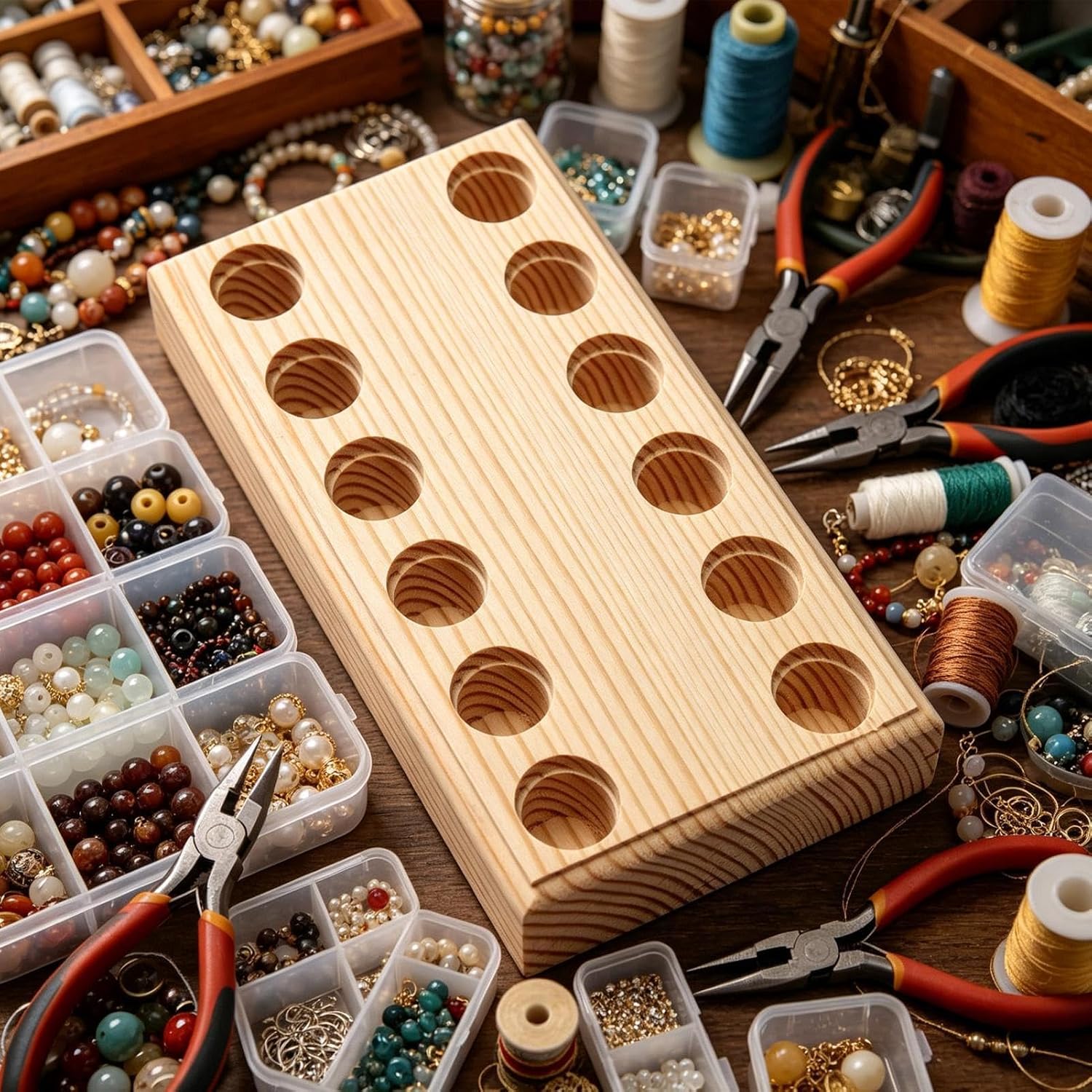  Range-Pinces,Plateau De Rangement En Bois Avec Fentes Multiples Pour Pinces | Organiseur Pour Outils De Perlage - Pour Garage, Établi, Armoire, Service Mécanicien, Travaux Construction
