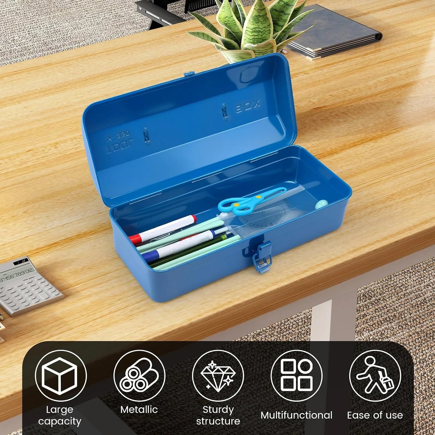  Boîte à Outils En Fer Avec Revêtement Résistant à La Rouille, Poignée Ergonomique Et Design Multi-compartiments Pour Techniciens Professionnels De Chantier