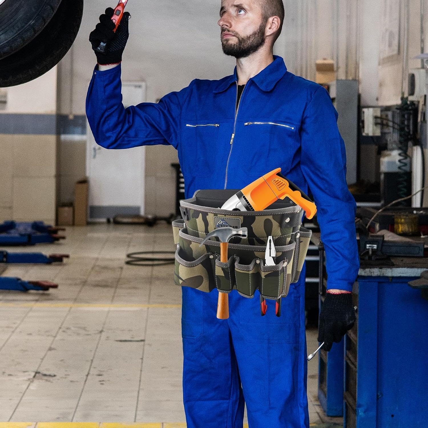 GENERIC Outil Robuste, Sac De Rangement De Boîte à Outils, Sac De Taille Multi-poches, Porte-outils à Large Ouverture, Rangement D'outils De Mécanicien, Organisateur D'outils D'électricien, Porte-outils Pour