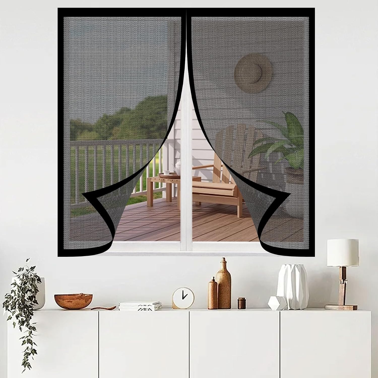  Moustiquaire Fenetre Aimantée 80 X 163 Cm (Personnalisable),Puissants Aimants, Fermeture Automatique Fenêtre Moustiquaire Magnétique Rideau Avec Fermeture Aimantée Sans Perçage, Noir