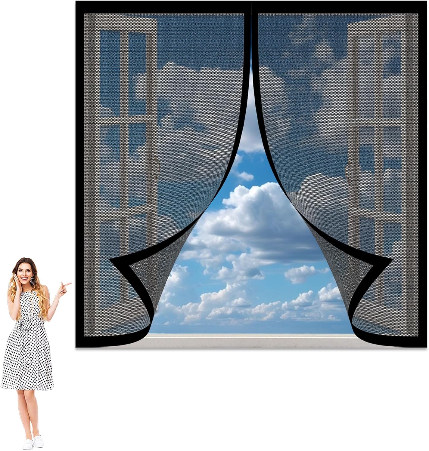  Mosquito Net Window 81 X 133 Cm No Drilling Automatic Closure Easy To Install Automatic Closing For All Types Of Windows, Black