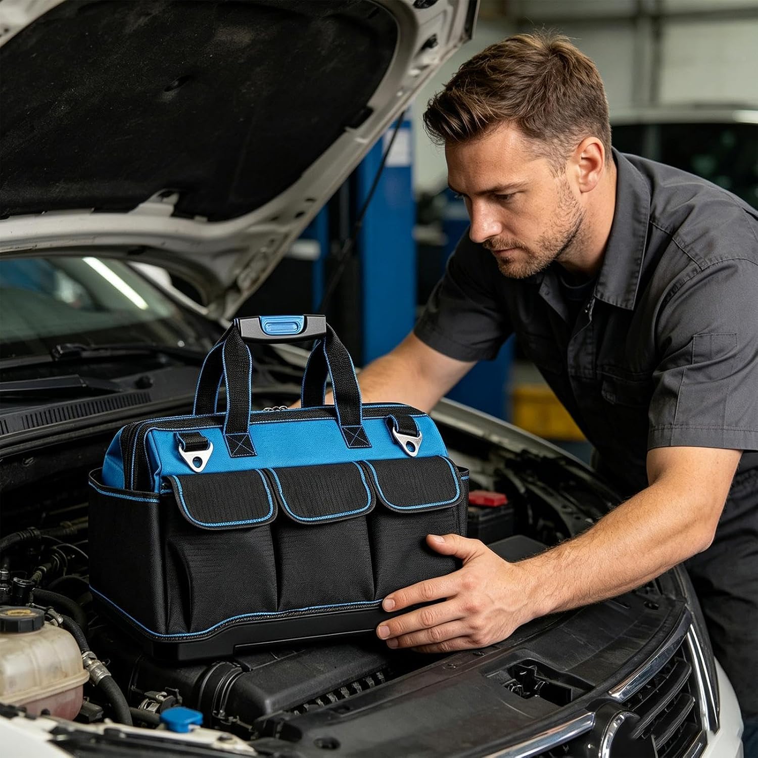 GENERIC Sacs à Outils Pour Homme, Oxford Très Résistant Et étanche Multi-poches | Sac à Outils De Mécanicien Portable | Pour Père, Papa, Charpentier, Travail En Plein Air, Construction, Réparation De Voiture