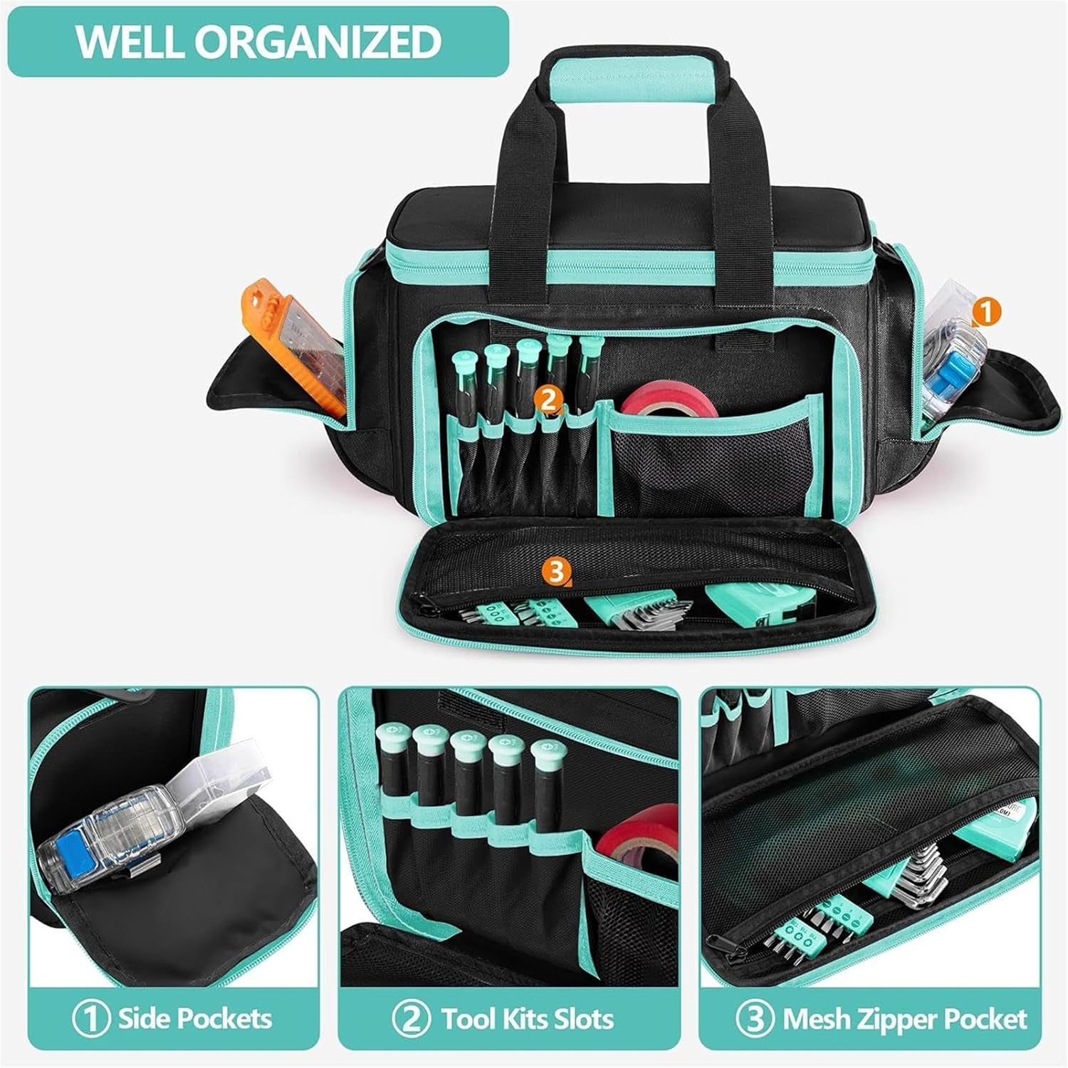  Tote à Outils - Housse De Rangement Portable En Toile Oxford,Sacs à Outils Robustes Avec Poignées,pour Les électriciens, Les Menuisiers, Travaux, Jardin, Dortoir, Université, Voyages, Construction Et