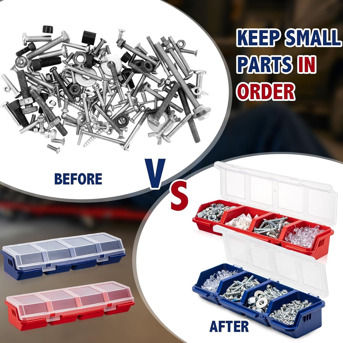  Hushee Lot De 4 Organiseurs De Vis Et Bacs De Rangement Avec Serrures - Boîte De Rangement En Plastique Avec Compartiment Pour Boulons - Boîtes De Rangement Divisées En Plastique Pour Garage, Outils,