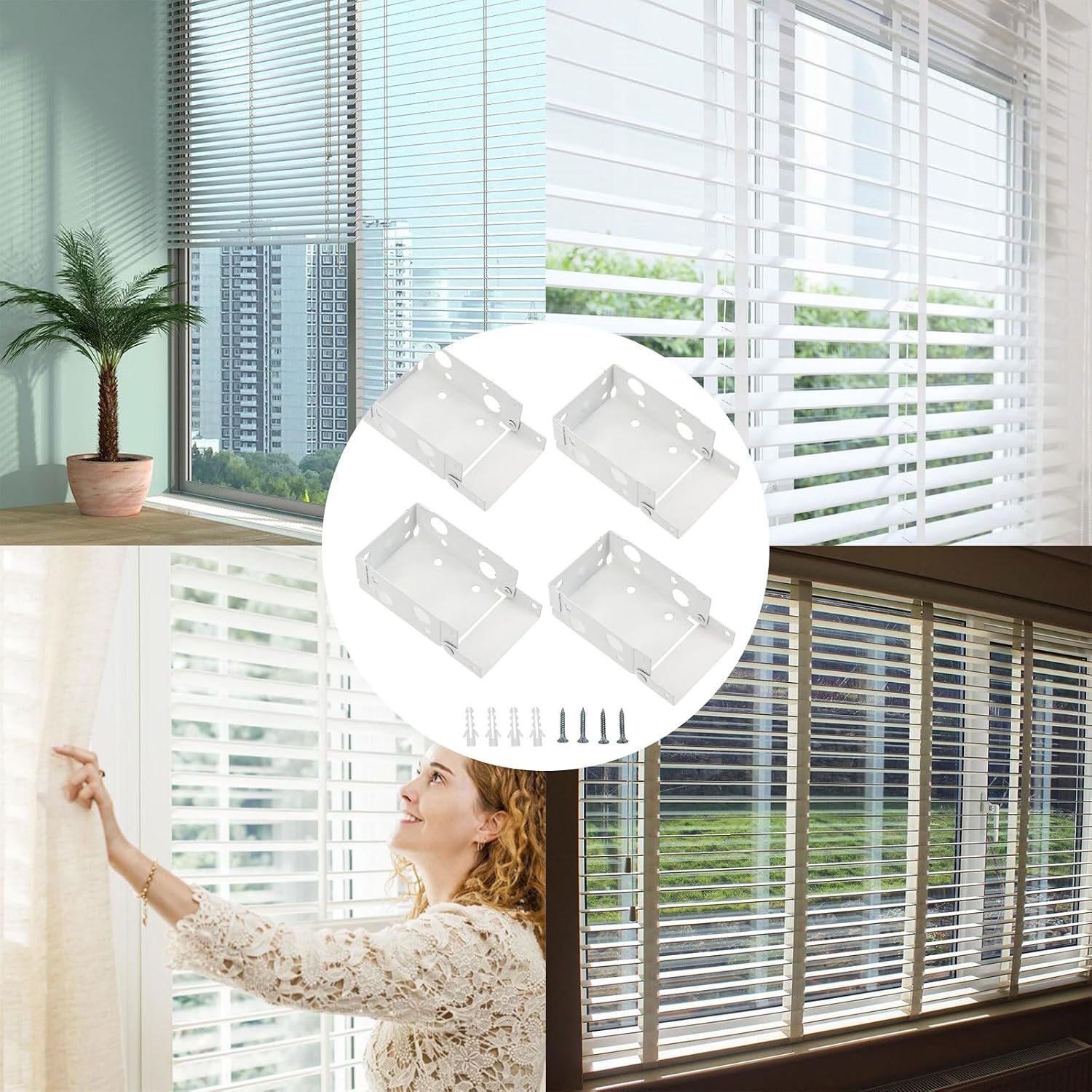  Supports De Traitements De Fenêtre Blancs 4 Pièces, Matériel De Rideau De Fenêtre Pour Une Installation Facile Et Une Durabilité Stable, Supports De De Stores Enrouleurs