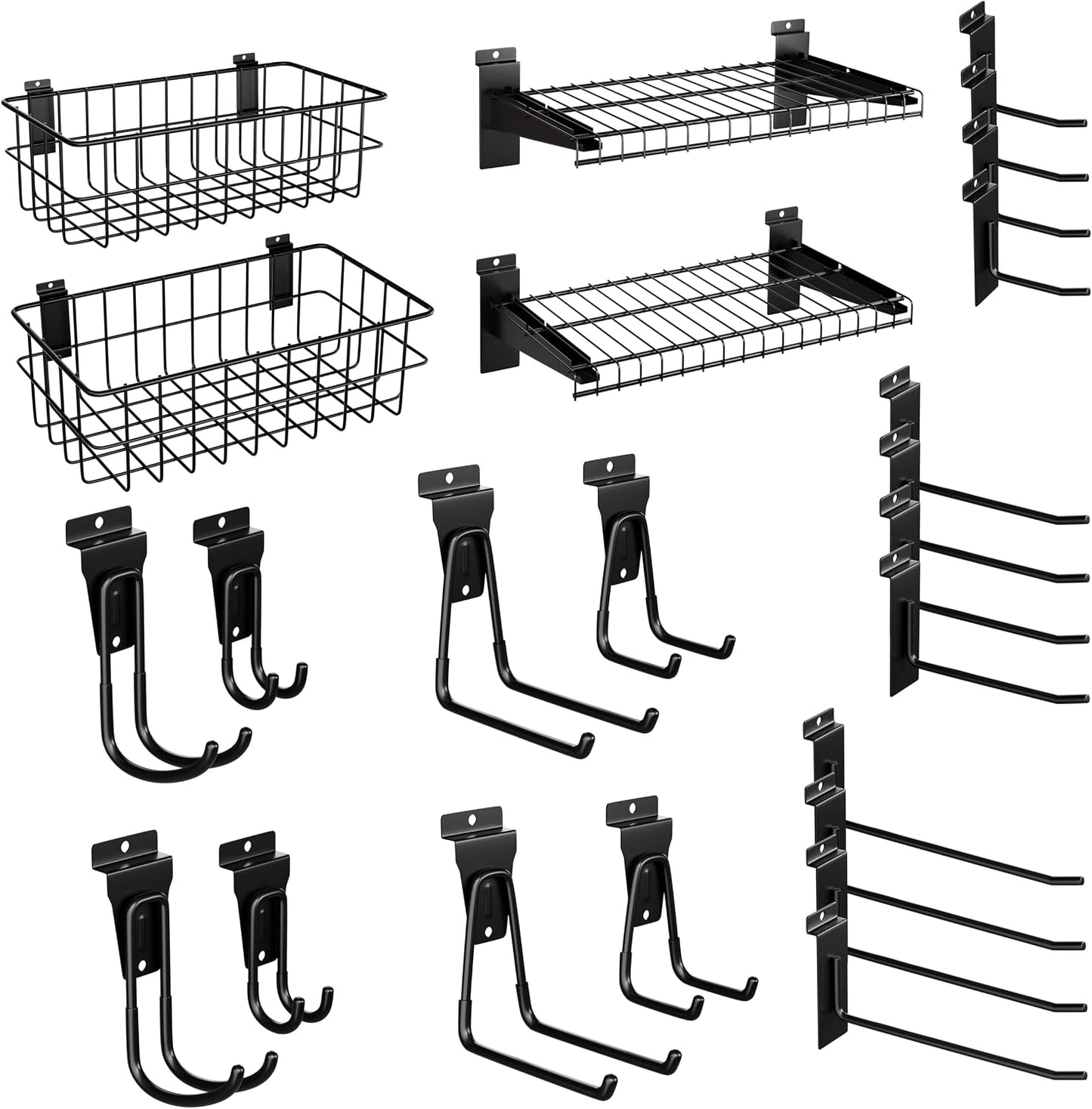 Lot De 24 Accessoires Pour Mur à Lattes En Métal, étagères Et Crochets, Kit De Rangement Mural à Lattes Robustes Pour Magasins, Garage Et Rangement De Pièce (noir, 24 Pièces)
