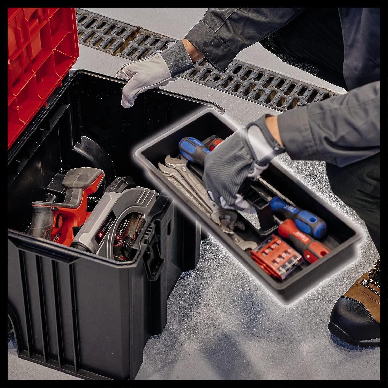  Original Einhell Mallette E-Case L (120 Kg Max, Rangement Et Transport Universels D’outils Et Accessoires, à Empiler Et Associer)
