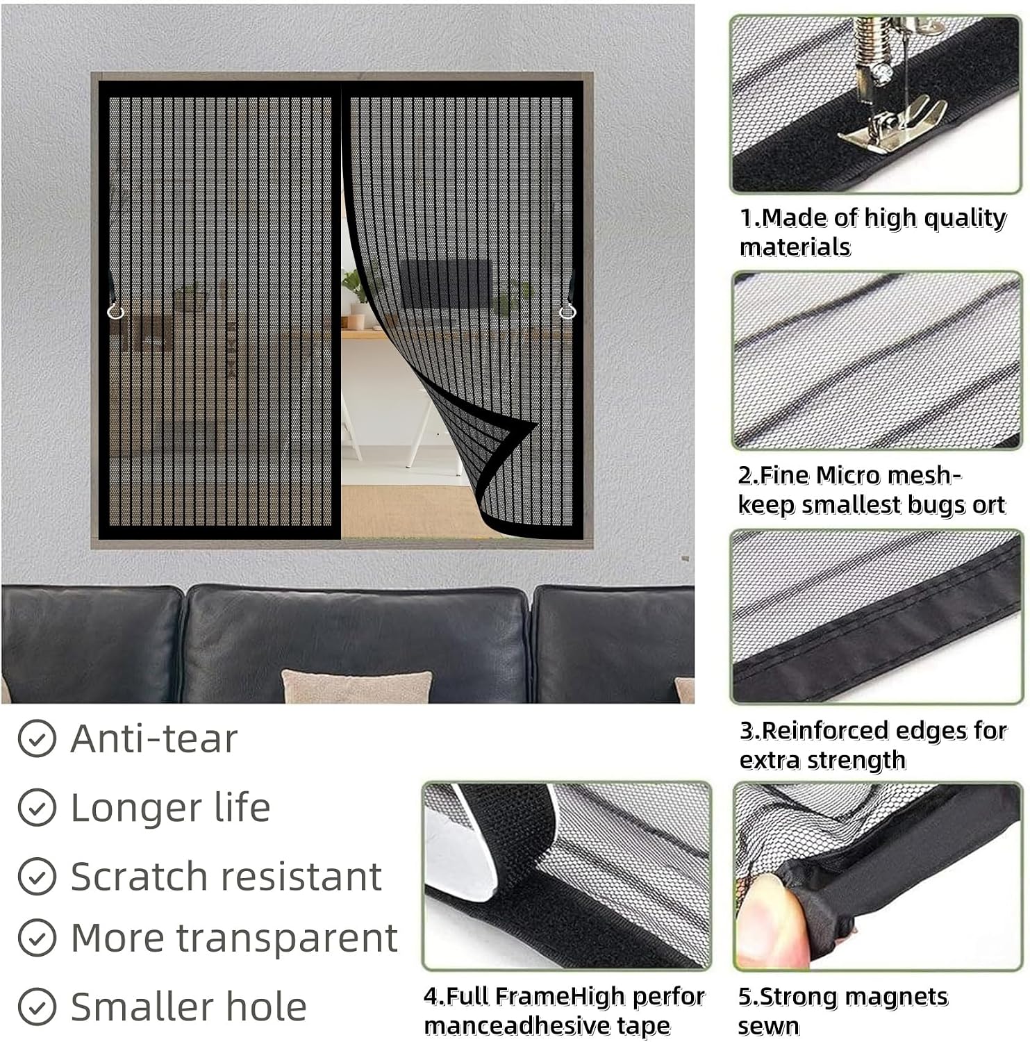  Magnetic Window Mosquito Net 57 X 110 Cm Top And Bottom With Automatic Magnetic Closure Mosquito Net For Windows Of Various Types, Black