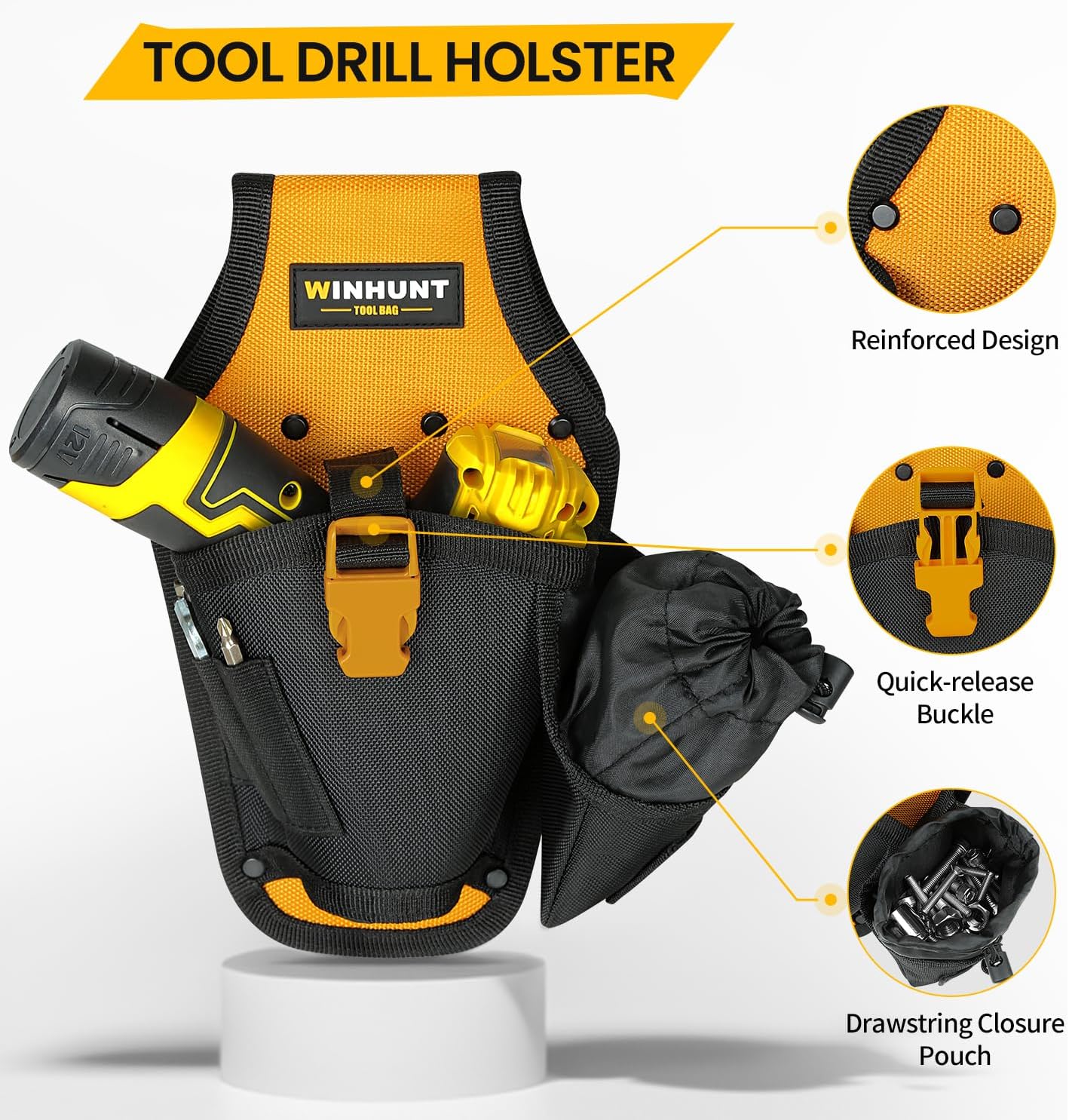  WINHUNT Ceinture Porte-outils Pour Perceuse, 30 X 17 X 6 Cm, Noir Et Jaune, Sac à Outils Robuste En Matériau 600D
