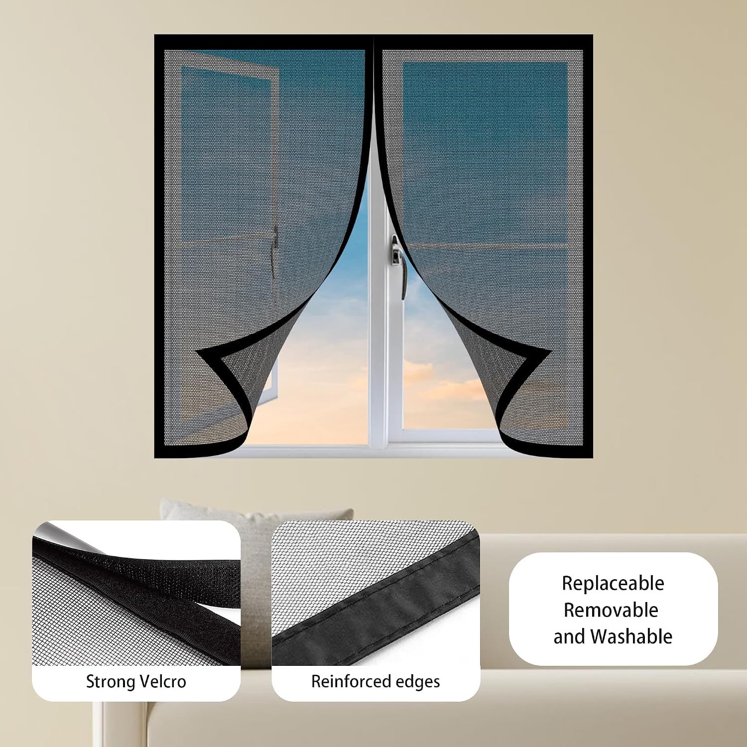  Magnetic Door Or Window Mosquito Net 118 X 130 Cm Breathable Balcony Mosquito Net Ultra Thin Mesh For Windows Doors, White