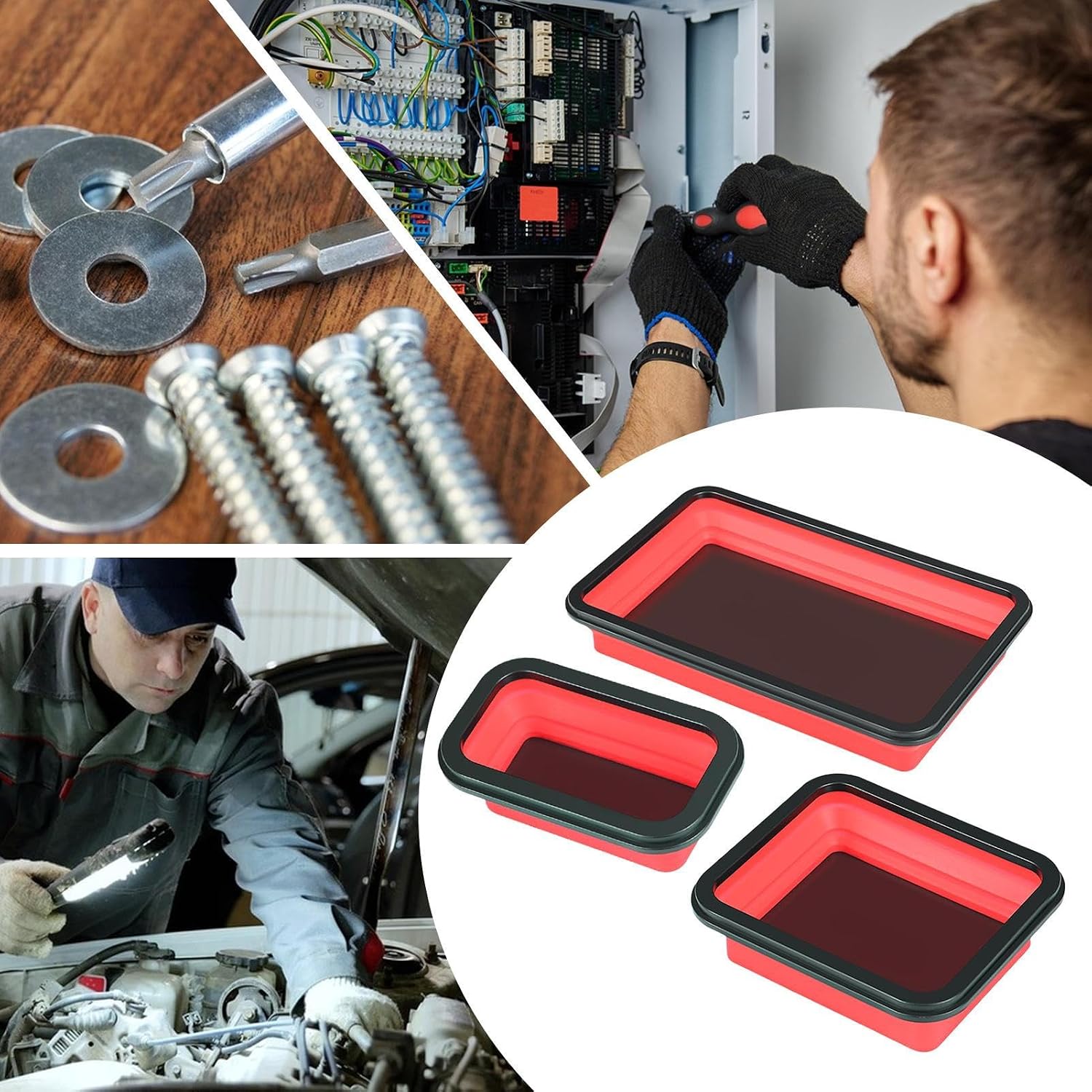  Plateau Magnétique, Lot De 3 Organiseurs De Pièces Magnétiques Pour Vis, écrous, Boulons, Plateau Porte-outils Pour Garage, établi, Réparation Automobile, Tri Du Matériel Et Tâches D'entretien Des