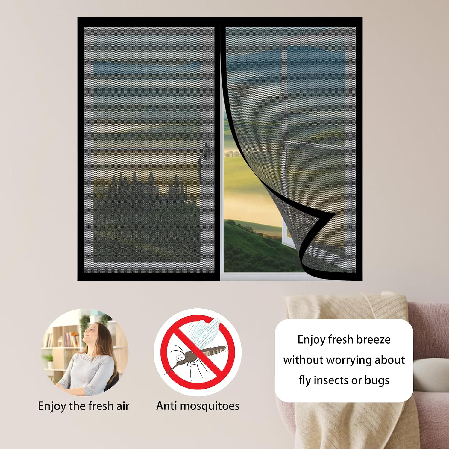  Mosquito Nets For Windows, 65 X 126 Cm, Made To Measure To Prevent Insects From Entering For Windows Doors, Black