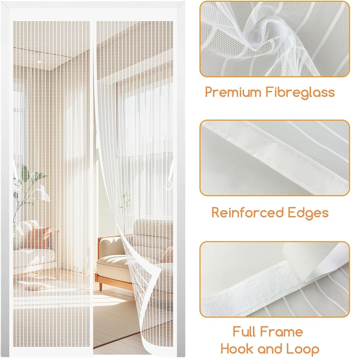  Mosquito Net Window Curtain 73 X 113 Cm (W X H) Anti-Mosquito Automatic Closing No Drilling Fine Mesh Made To Measure For Balcony Doors, Cellar Doors, White
