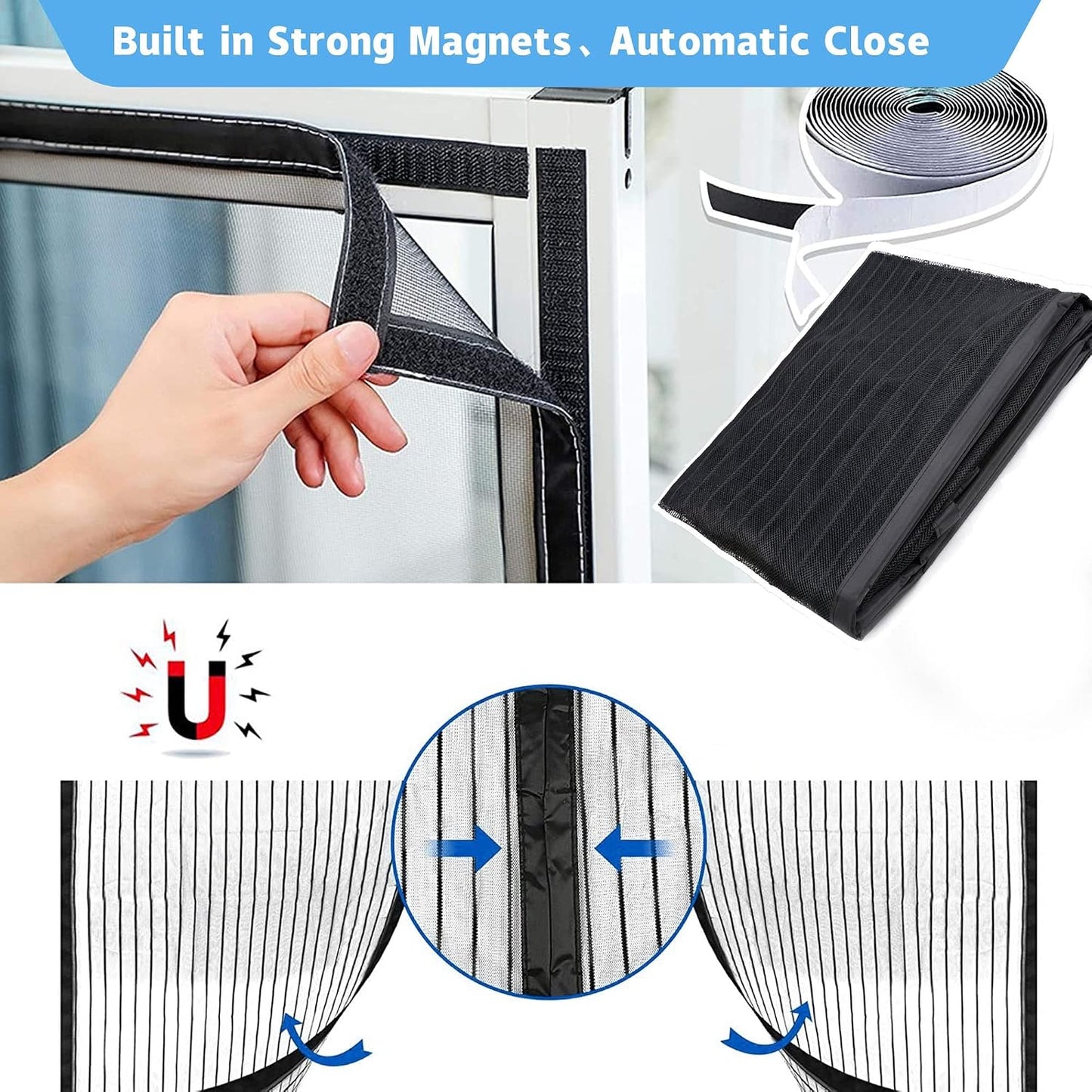  Magnetic Mosquito Net, 150 X 110 Cm Automatically Closed, Powerful Magnets For Most Windows, Brown