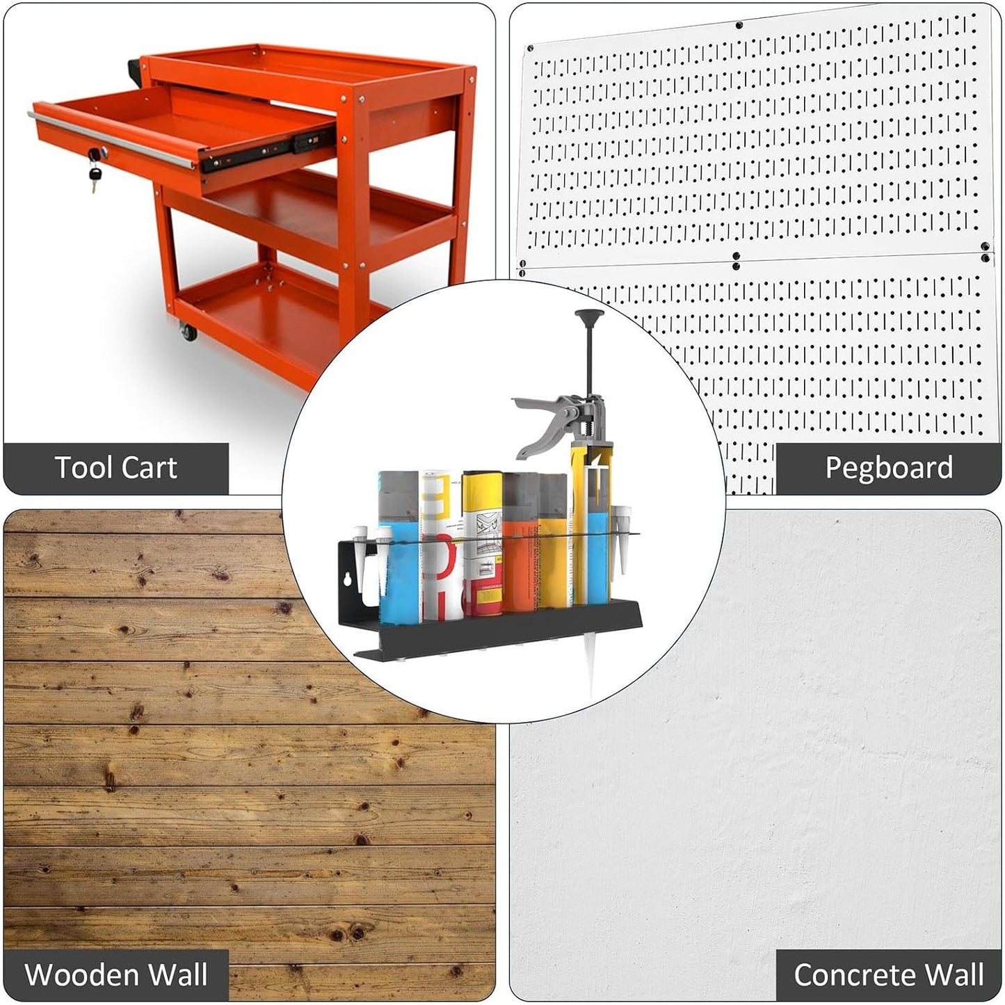  Support Pour Cartouche De Mastic, Porte Tubes Joint, Organisateur Murale Pour Atelier Et Détail Auto Avec Buses Et Flacons