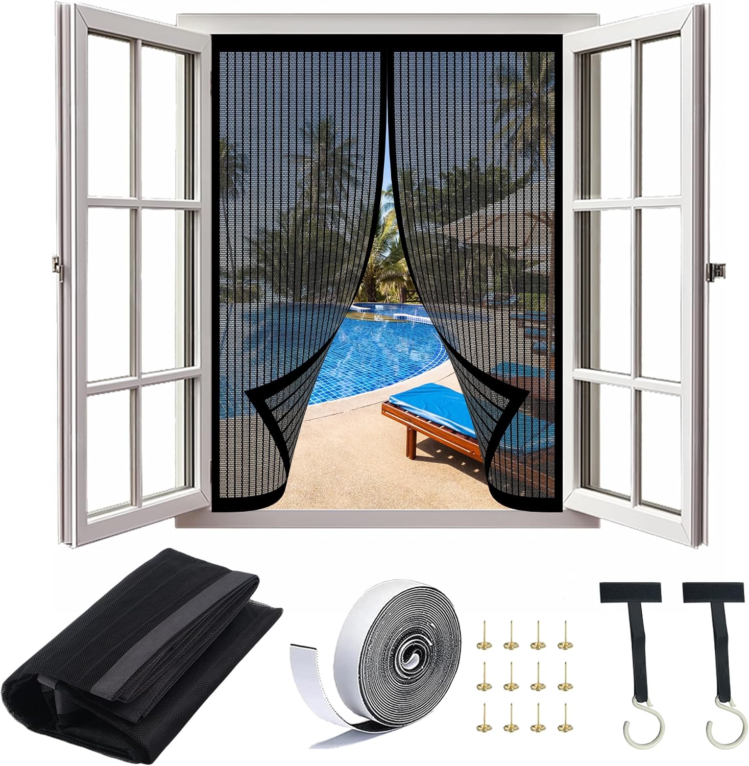  Magnetic Mosquito Net 92 X 79 Cm Easy To Install Without Drilling For Hallways, Living Room, Kitchen, Bay Window, White