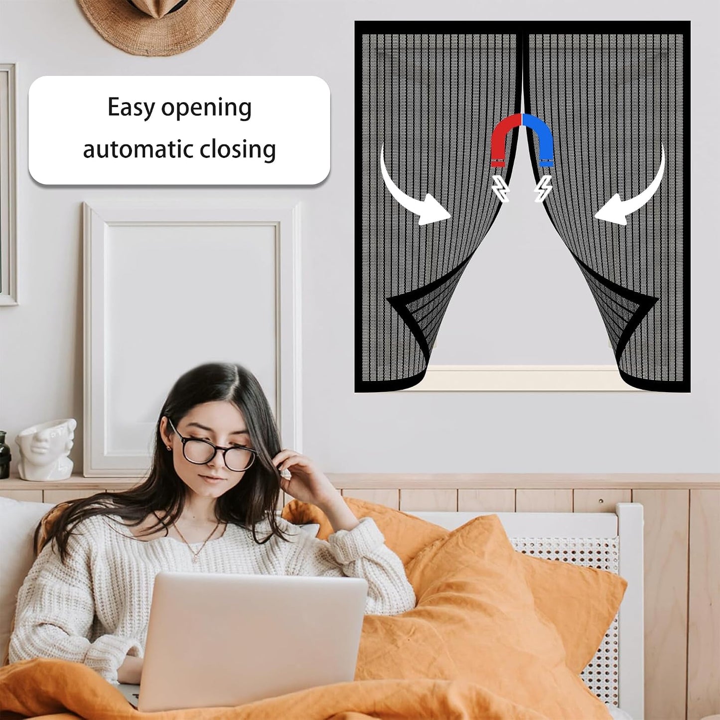  Mosquito Net Window 119 X 100 Cm Roll-Up Magnetic Automatic Stop For Types Of Windows, Black