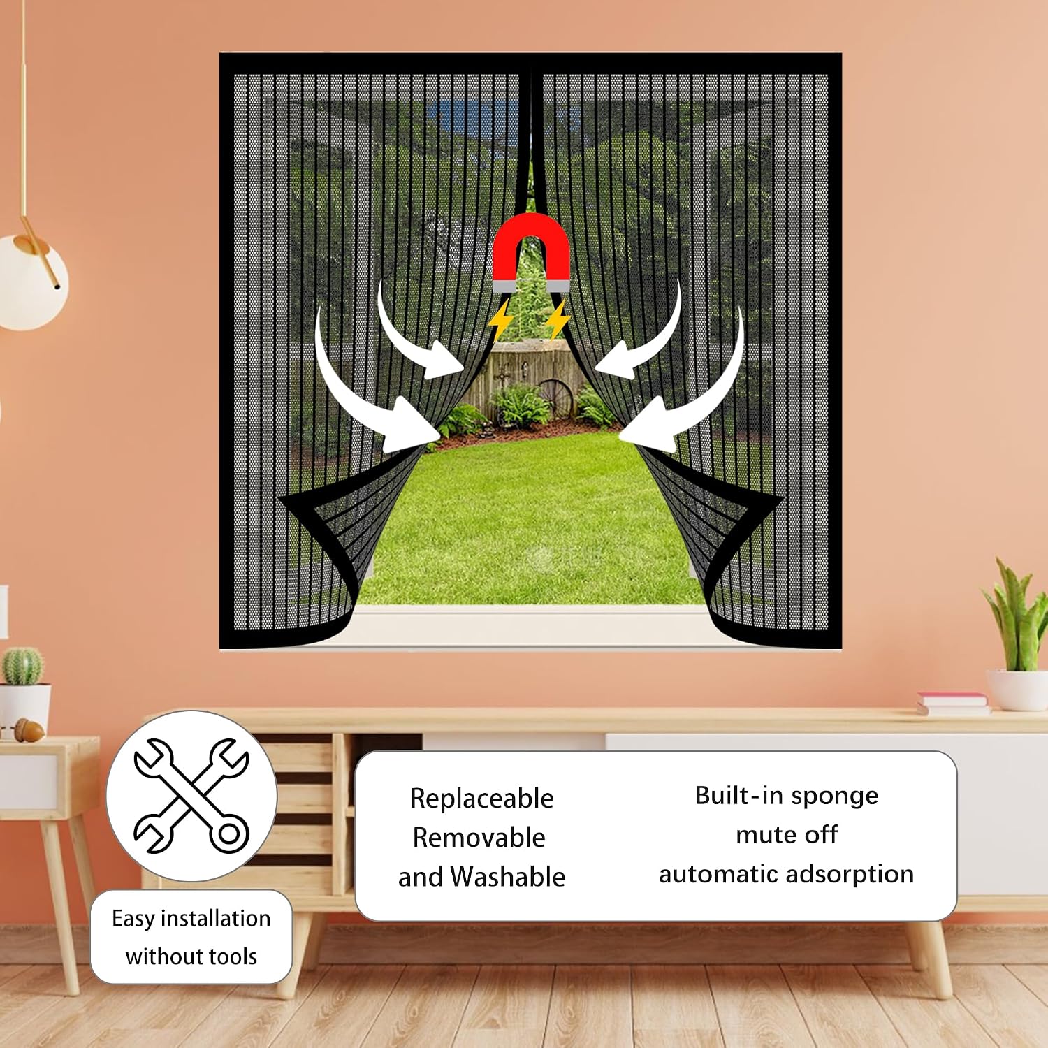  Magnetic Mosquito Net 132 X 103 Cm Automatic Roll-Up Without Drilling For All Types Of Windows, White