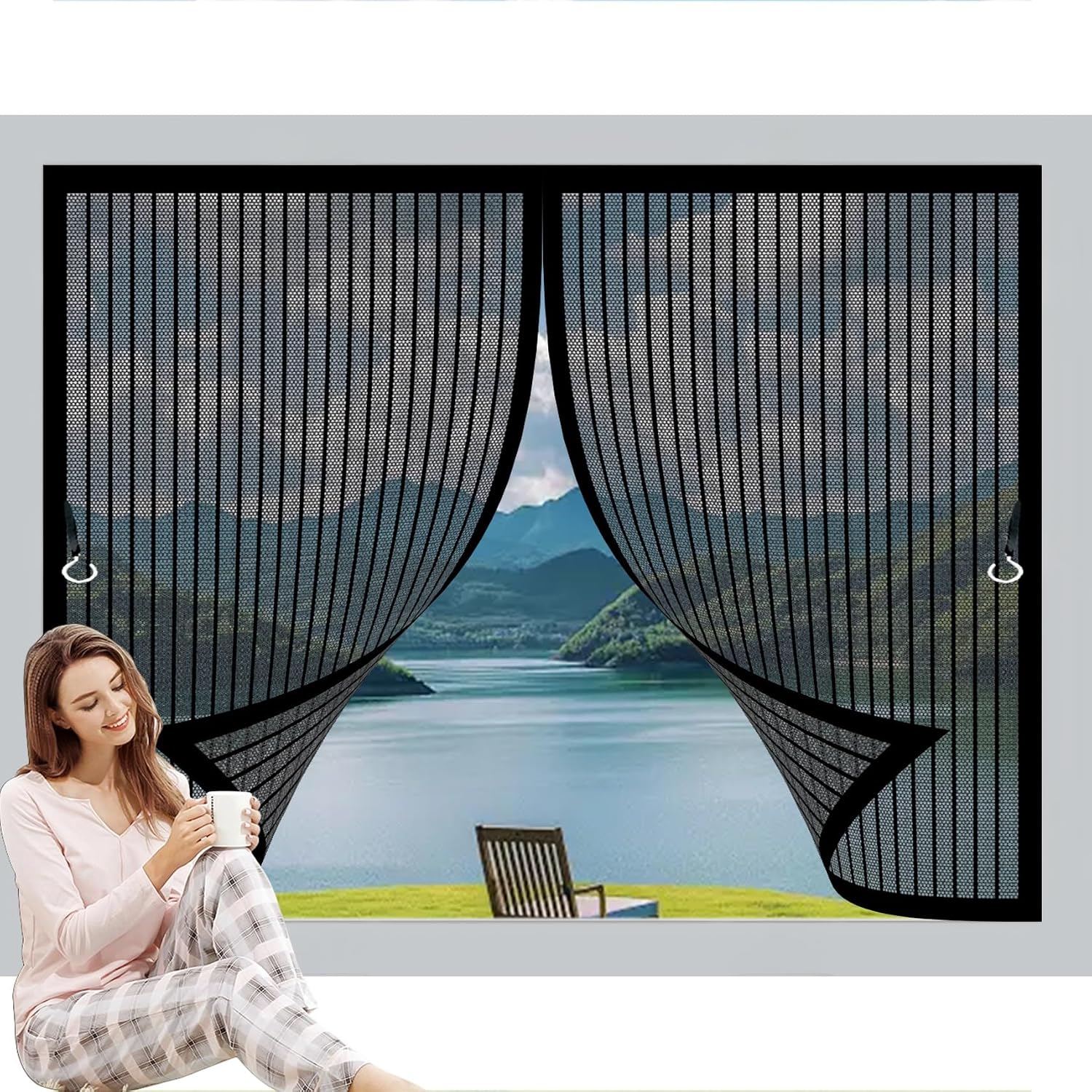  Magnetic Window Mosquito Net 133 X 84 Cm Anti-Mosquito Automatic Closing No Drilling Fine Mesh Anti-Mosquito Curtain For Doors, Various Sizes, Black