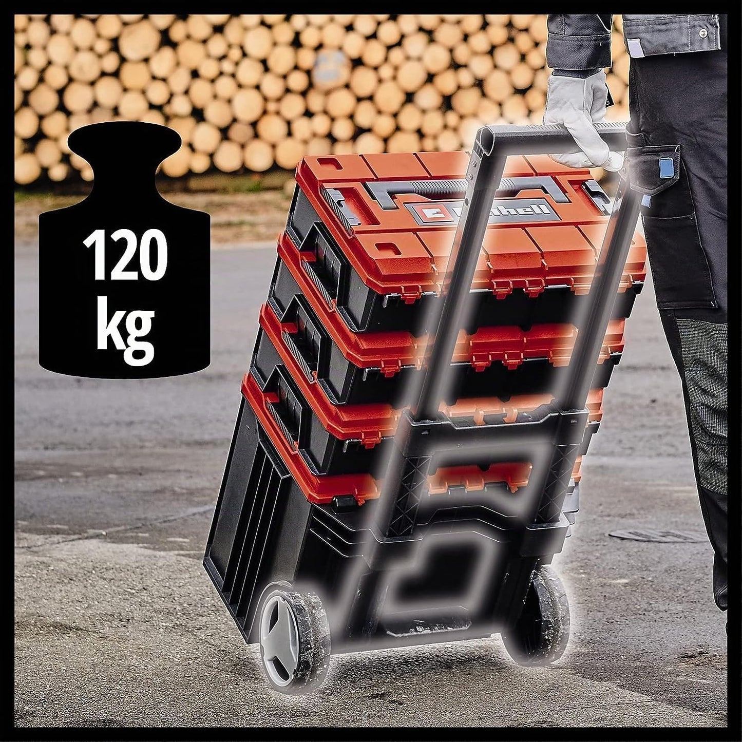  Original Einhell Mallette E-Case L (120 Kg Max, Rangement Et Transport Universels D’outils Et Accessoires, à Empiler Et Associer)